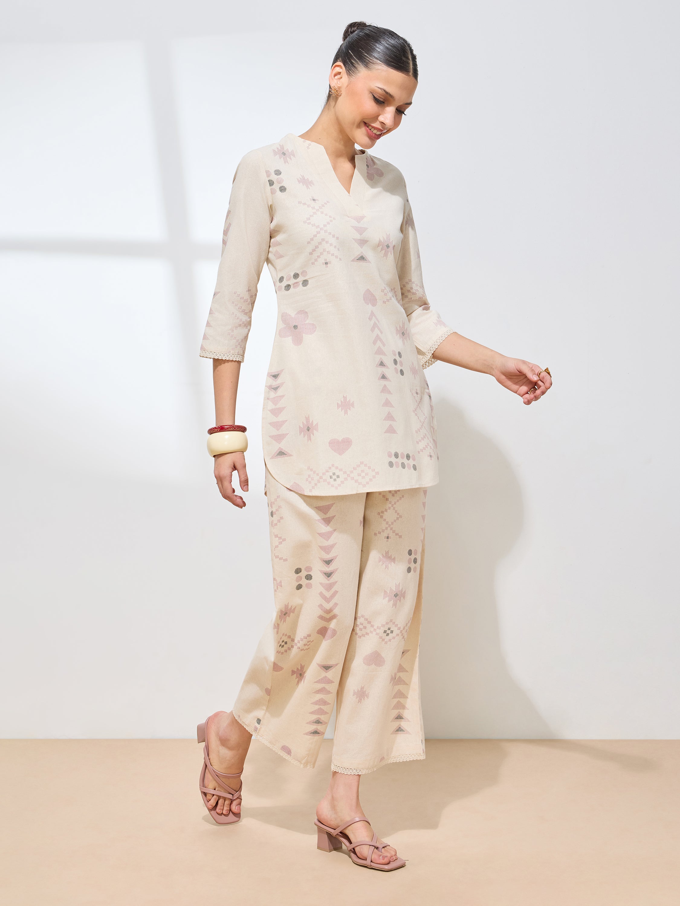 Women's Pink Geometric Printed Pure Flex Cotton Co-ord Set