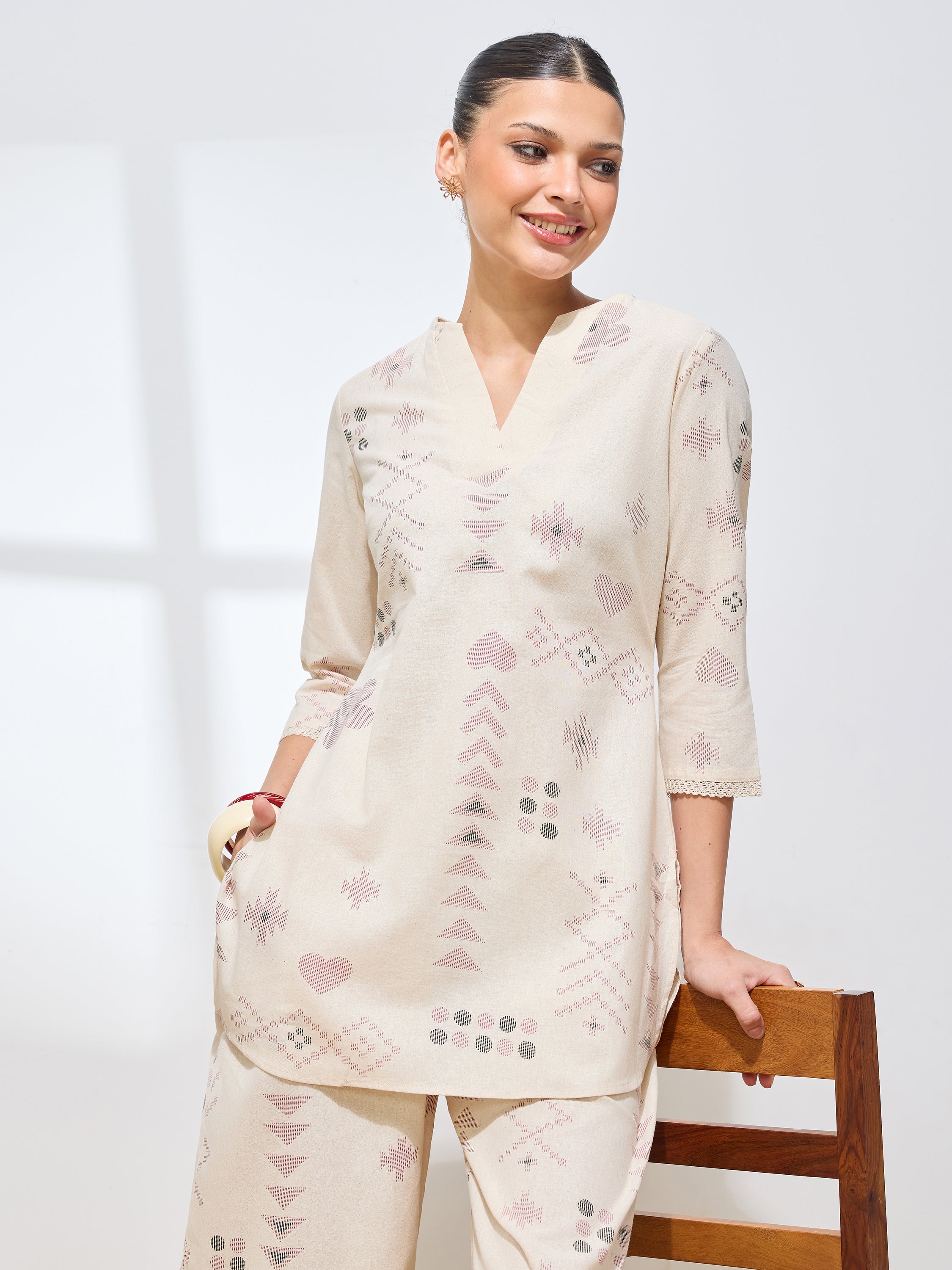 Women's Pink Geometric Printed Pure Flex Cotton Co-ord Set