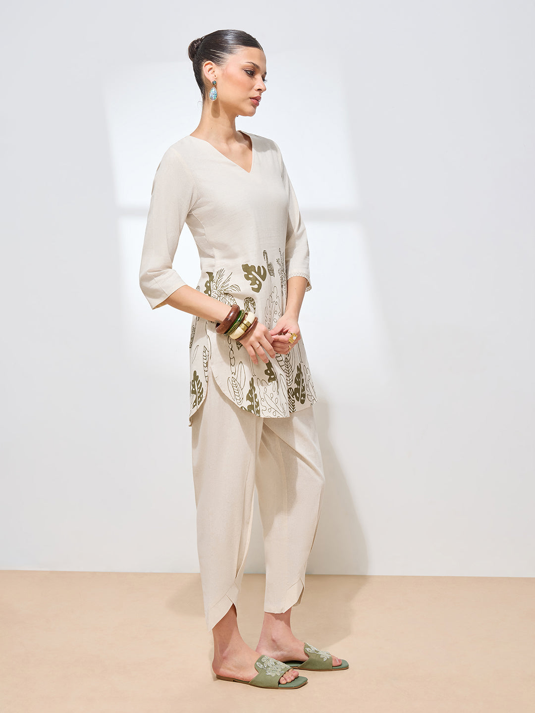 Women's Olive Green Floral Printed Pure Flex Cotton Co-ord Set