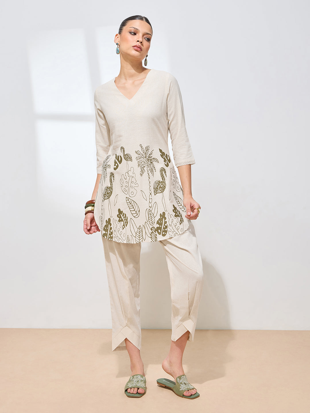 Women's Olive Green Floral Printed Pure Flex Cotton Co-ord Set