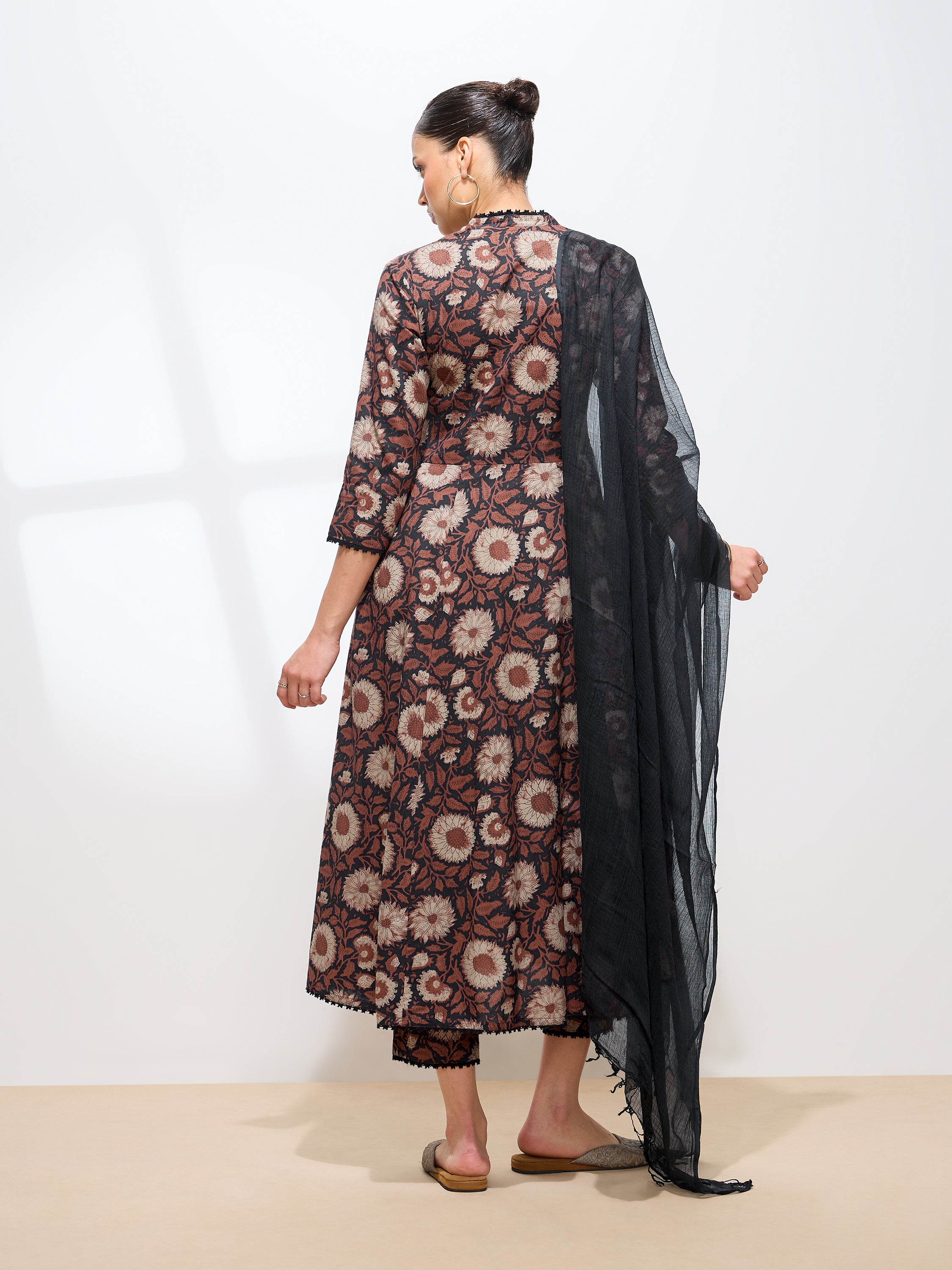 Graceful Black Floral Printed Cotton Kurta set