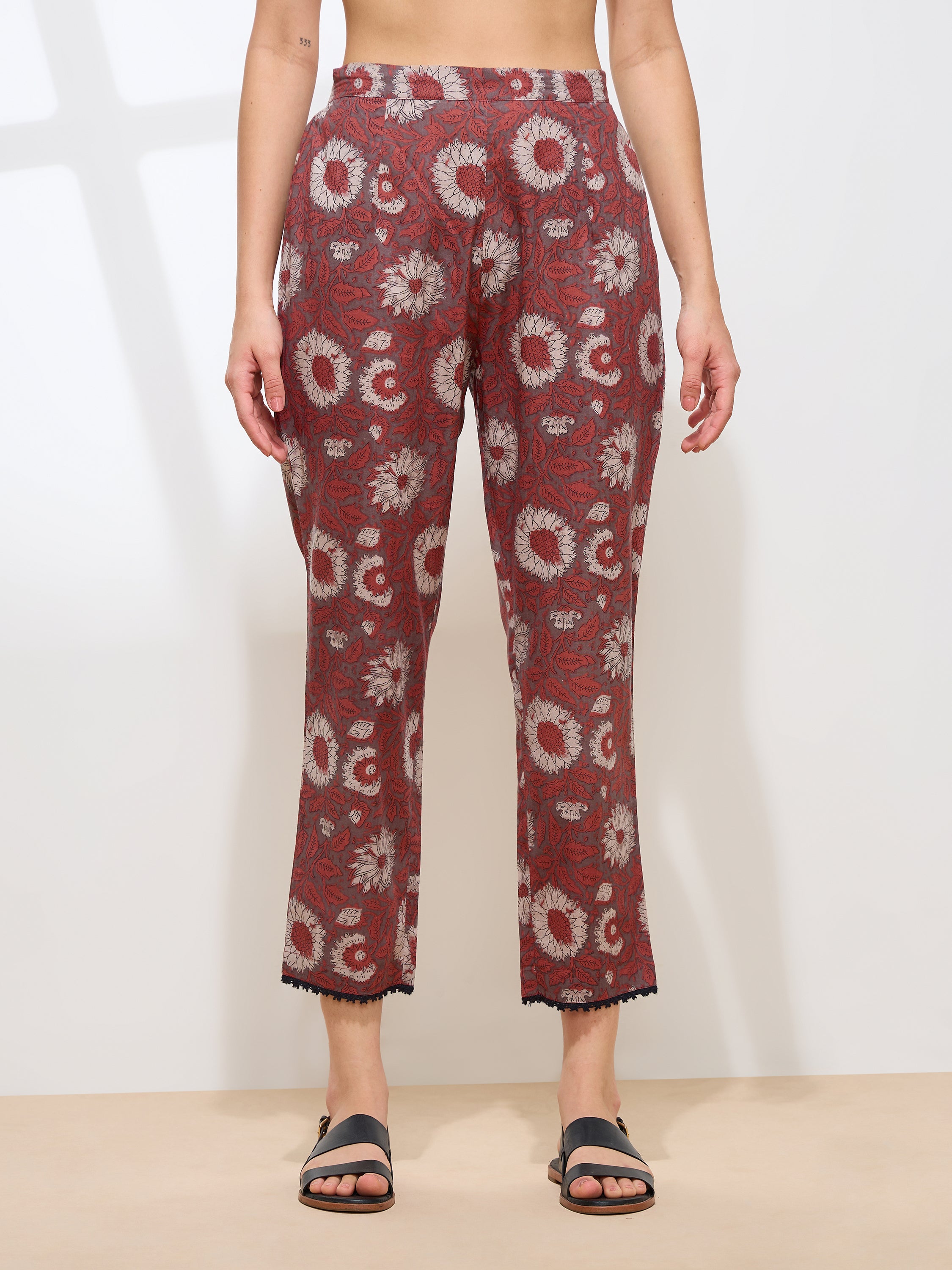 Graceful Brown Floral Printed Cotton Kurta set