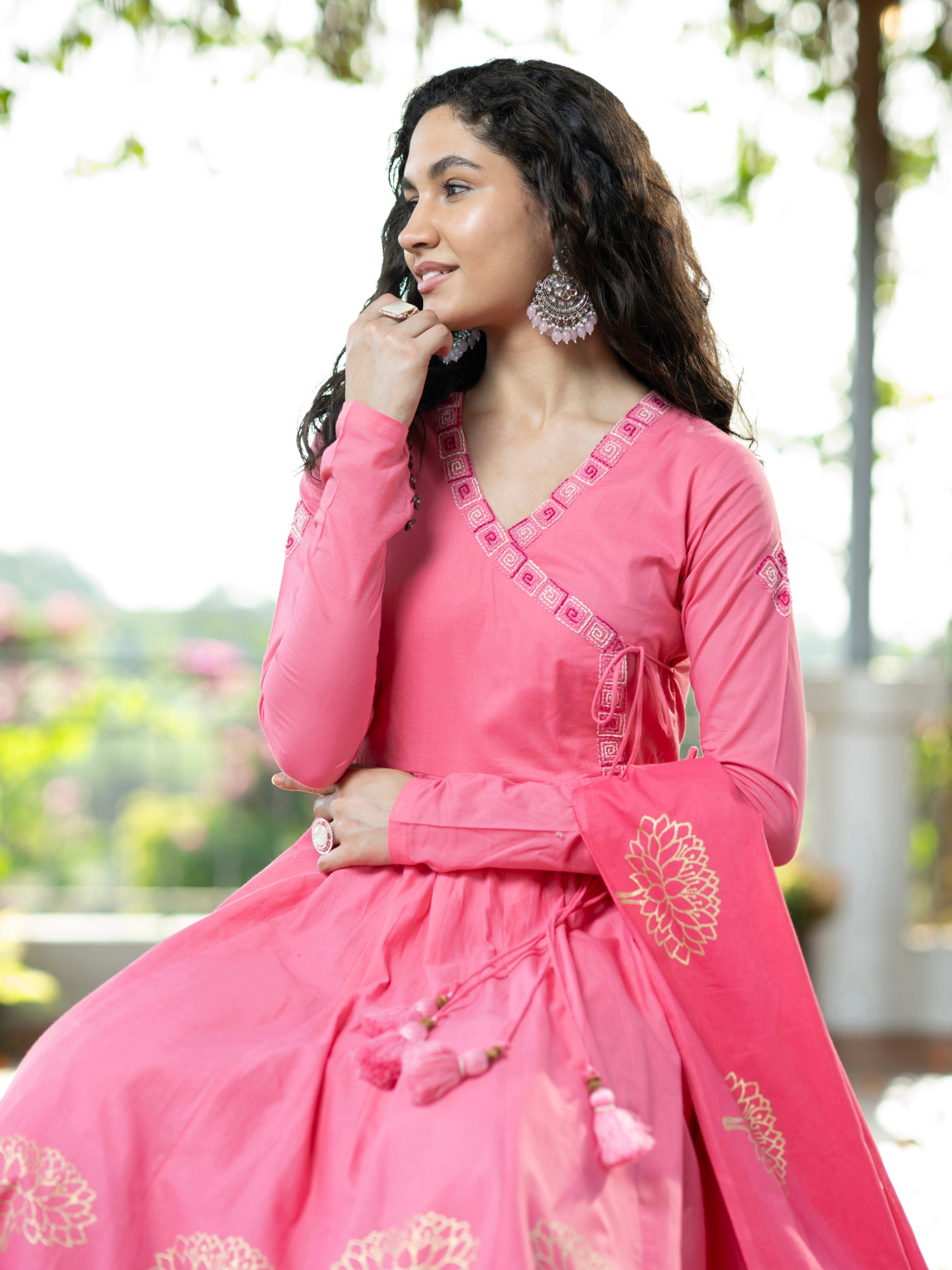 Pink Blockprint Handwork Pure Mul Cotton Kurta set