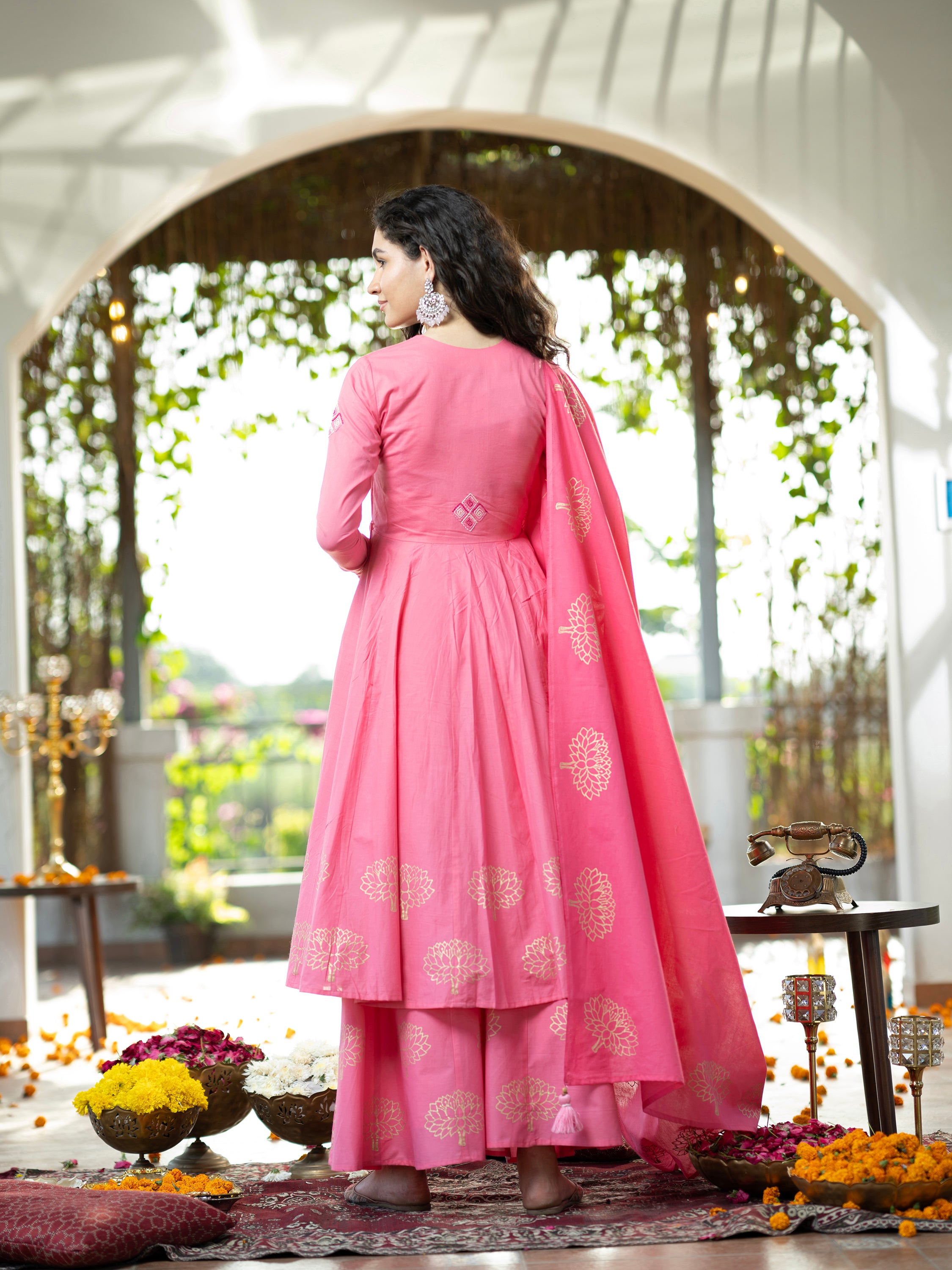 Pink Blockprint Handwork Pure Mul Cotton Kurta set