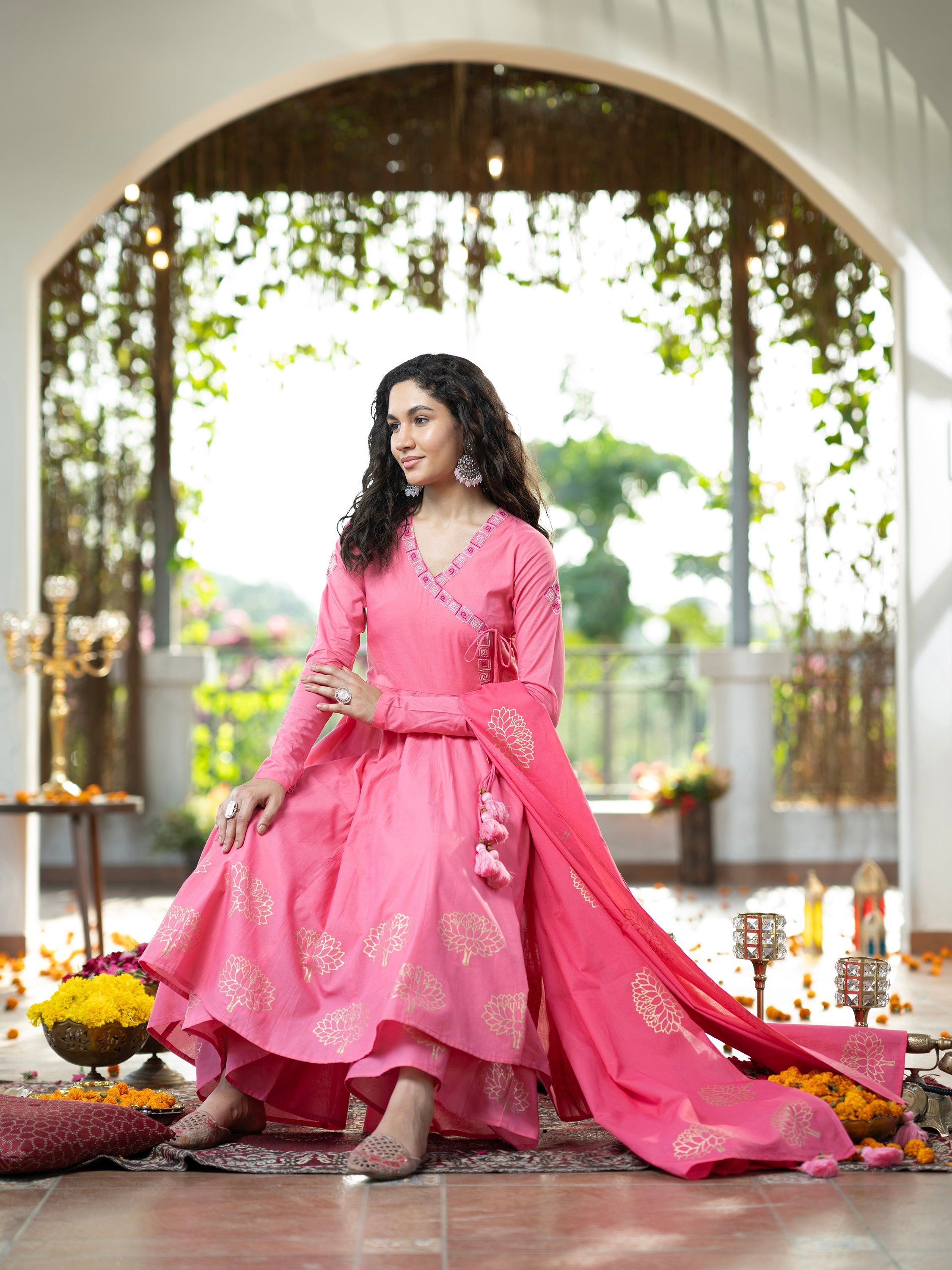 Pink Blockprint Handwork Pure Mul Cotton Kurta set