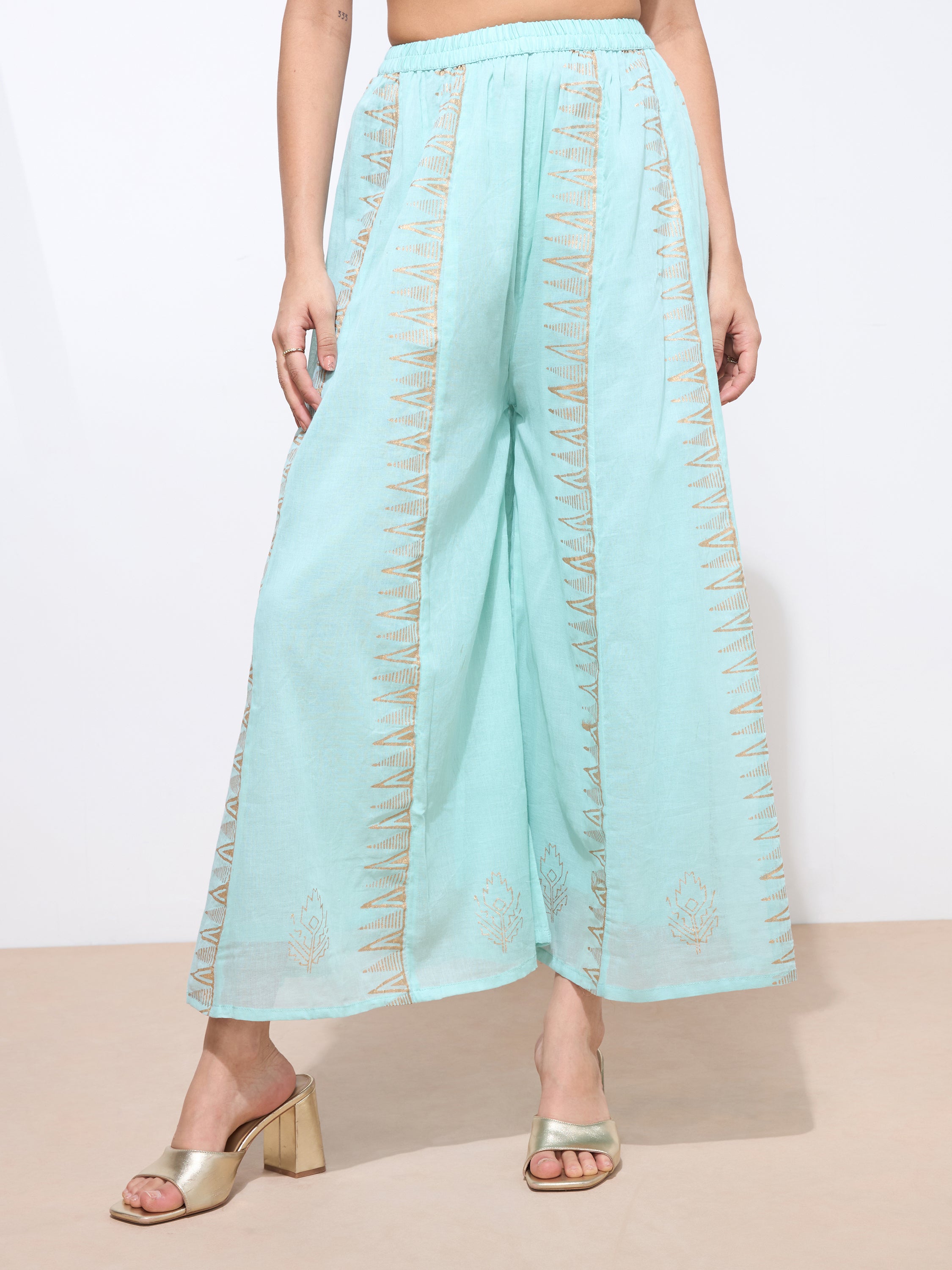 Graceful Green Blockprint Handwork Mul cotton Kurta set