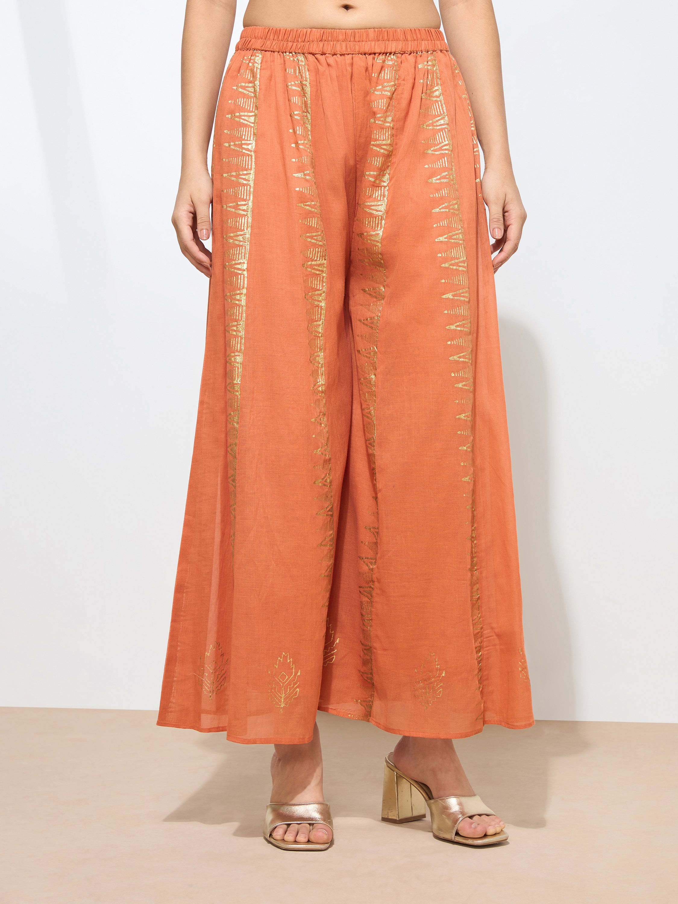 Graceful Rust Blockprint Handwork Mul cotton Kurta set