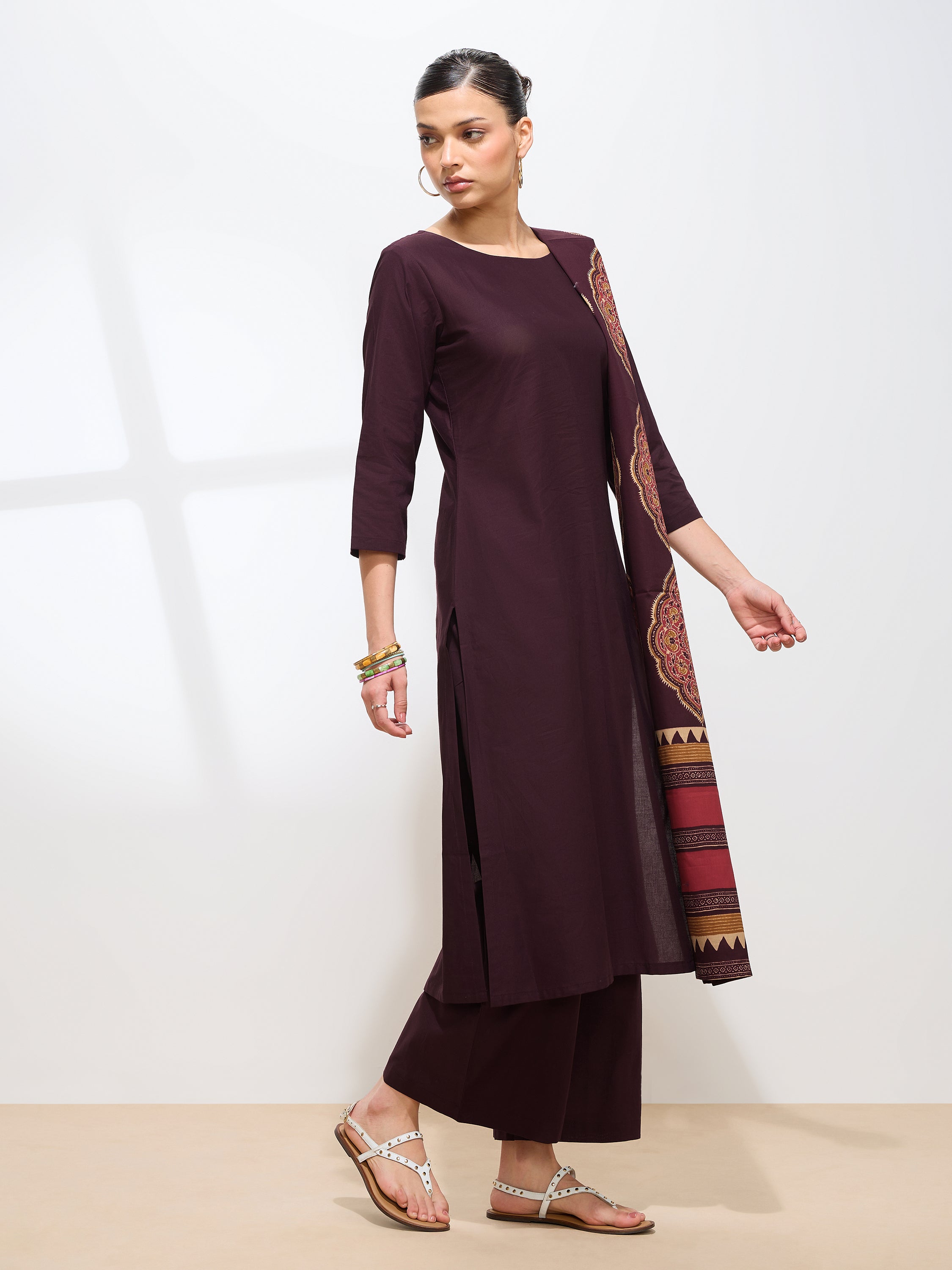 Graceful Purple Solid Solid Pure Cotton Kurta set