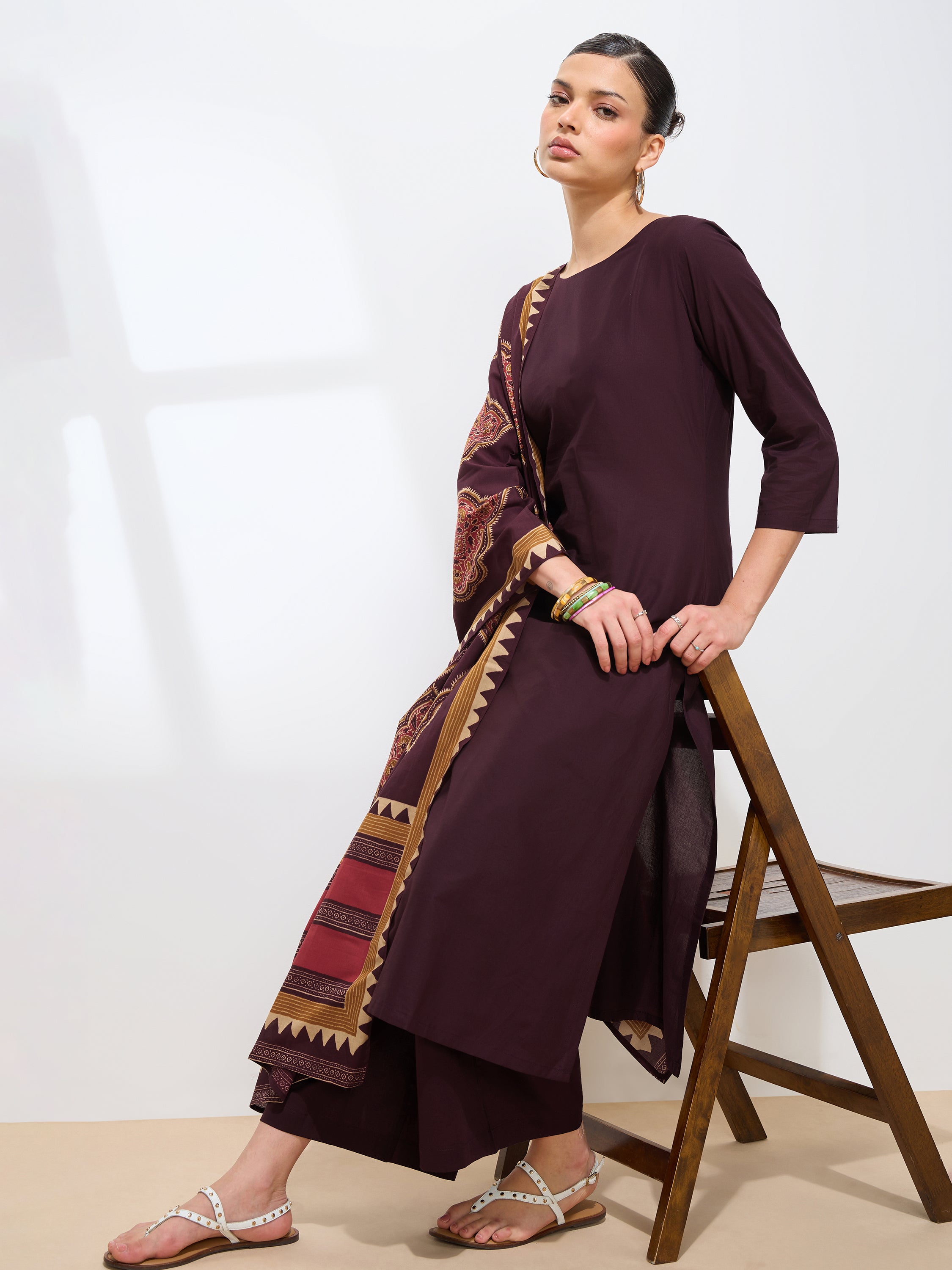 Graceful Purple Solid Solid Pure Cotton Kurta set