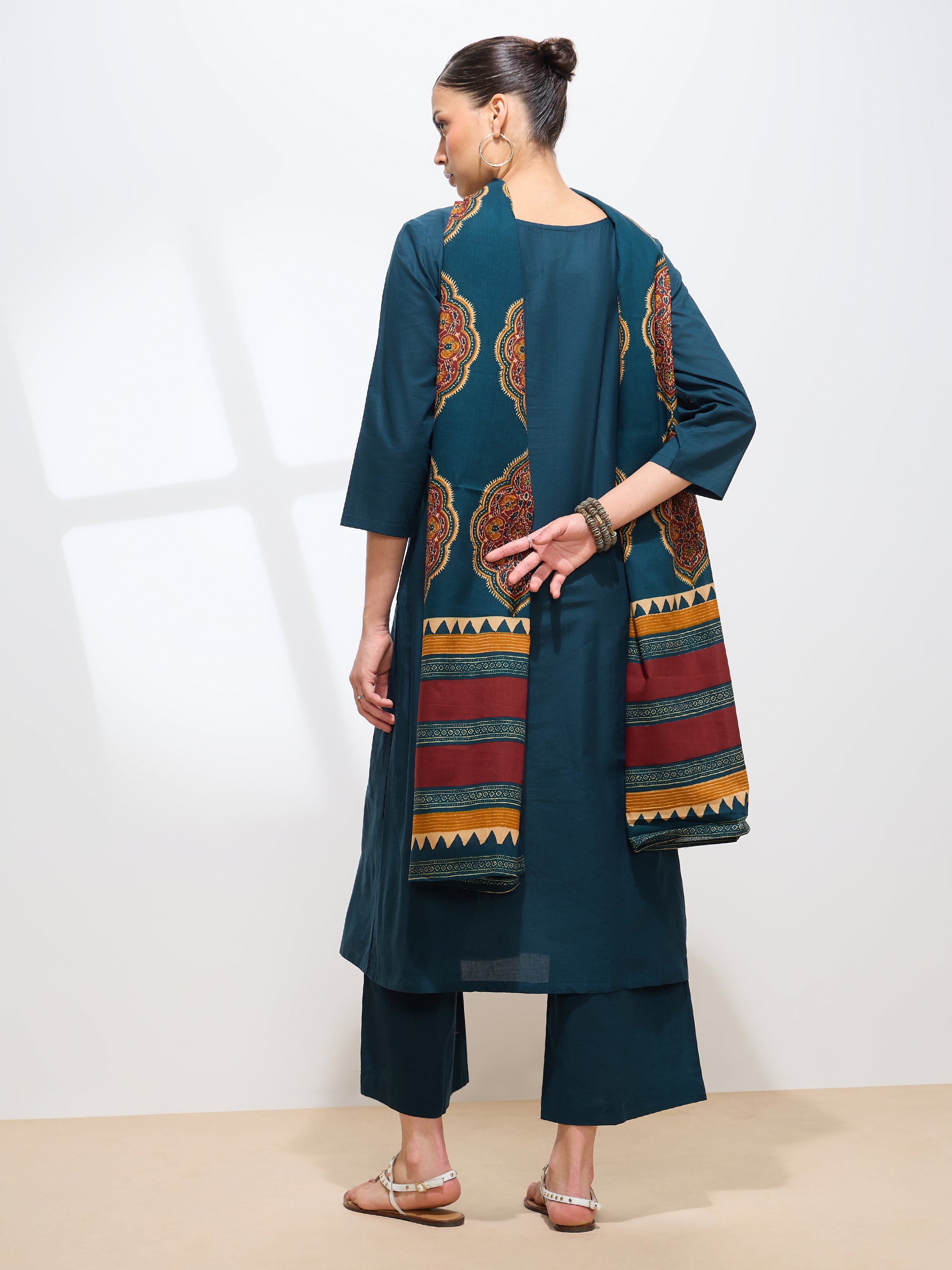 Graceful Teal Solid Solid Pure Cotton Kurta set
