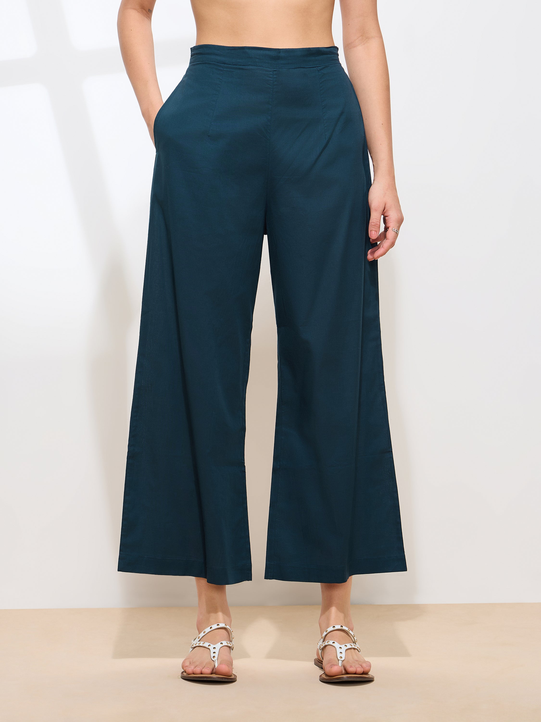 Graceful Teal Solid Solid Pure Cotton Kurta set