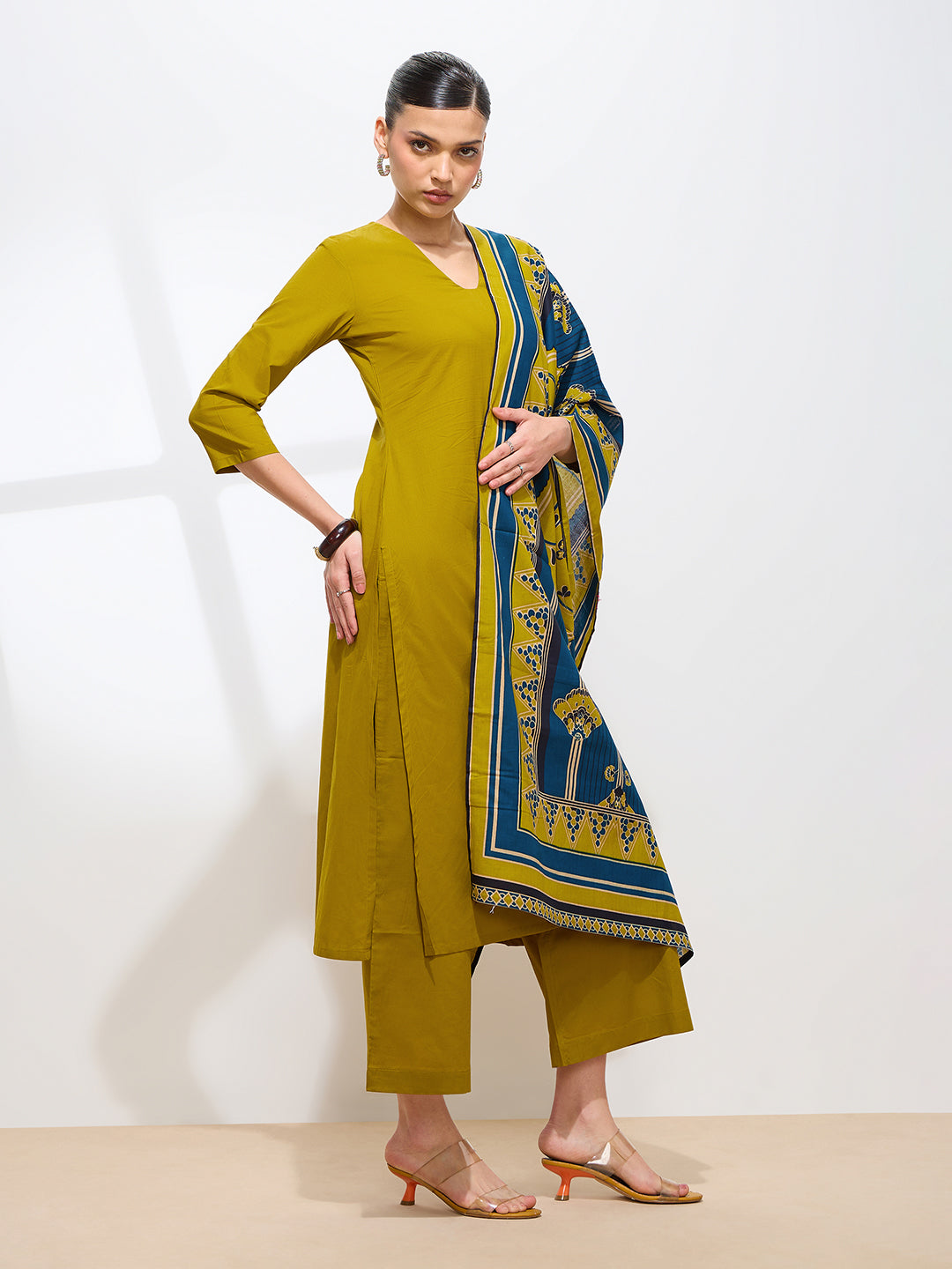Graceful Mustard Solid Pure Cotton Kurta set