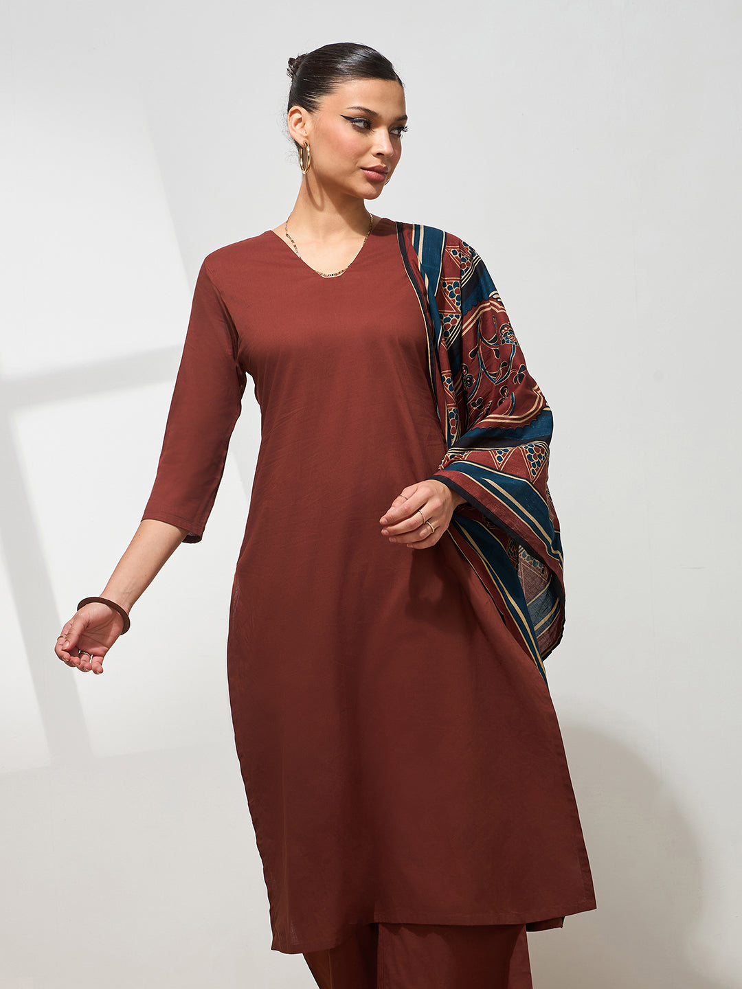 Graceful Rust Solid Pure Cotton Kurta set