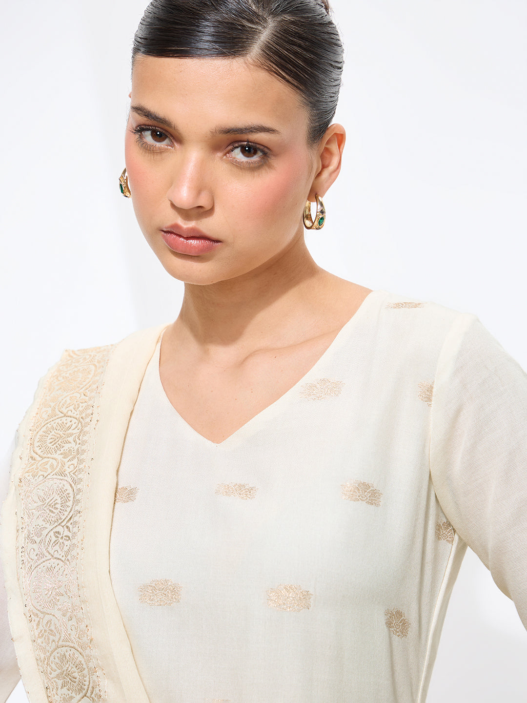 Graceful Off White Floral Printed Pure Cotton Kurta set