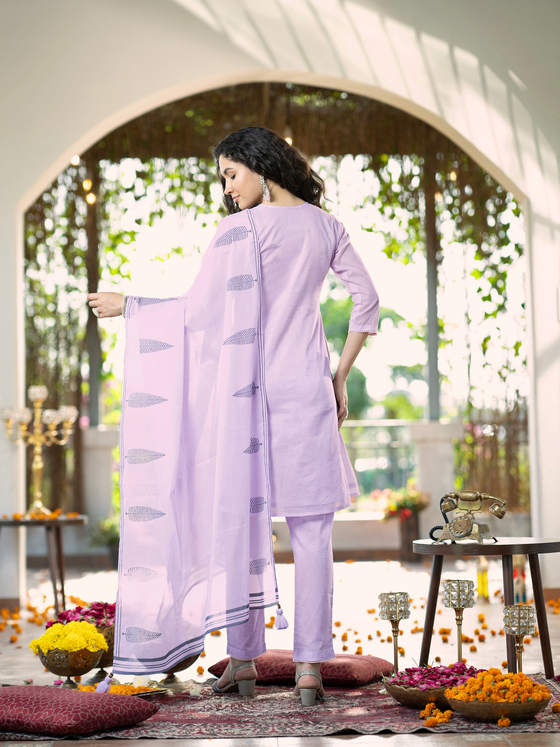 Lavender Solid Pure Mul Cotton Kurta set