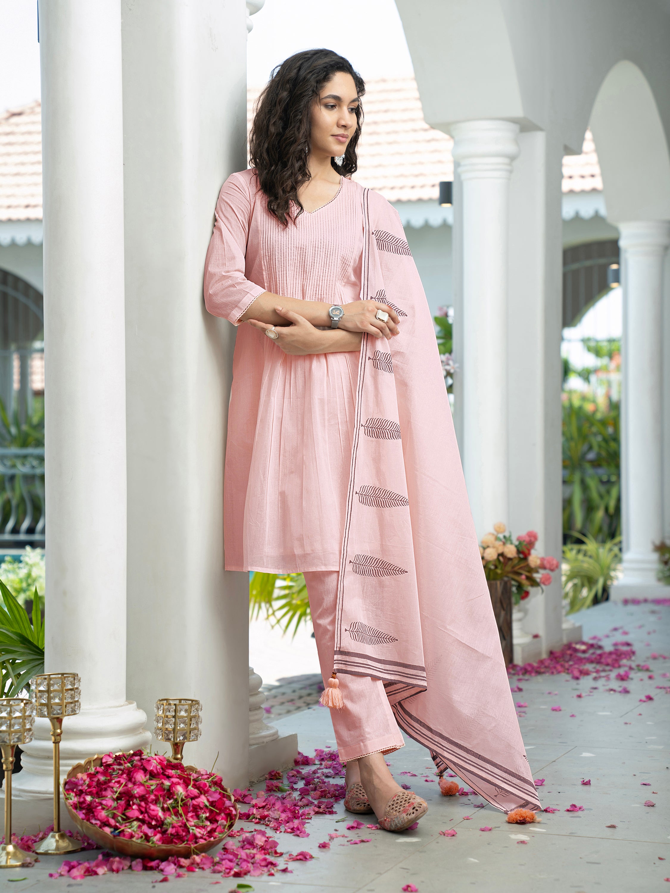 Pink Solid Pure Mul Cotton Kurta set