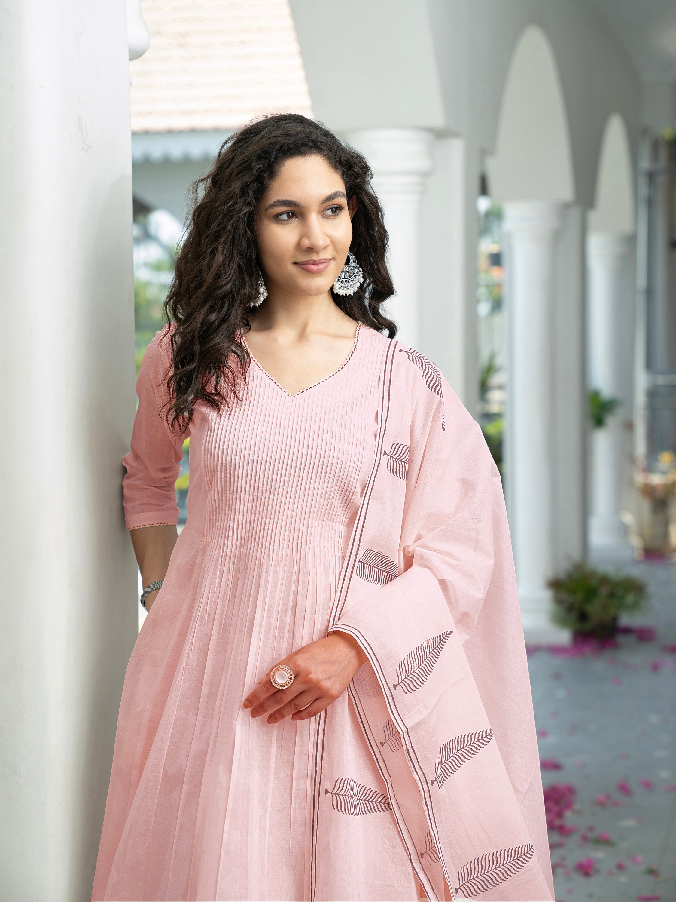 Pink Solid Pure Mul Cotton Kurta set