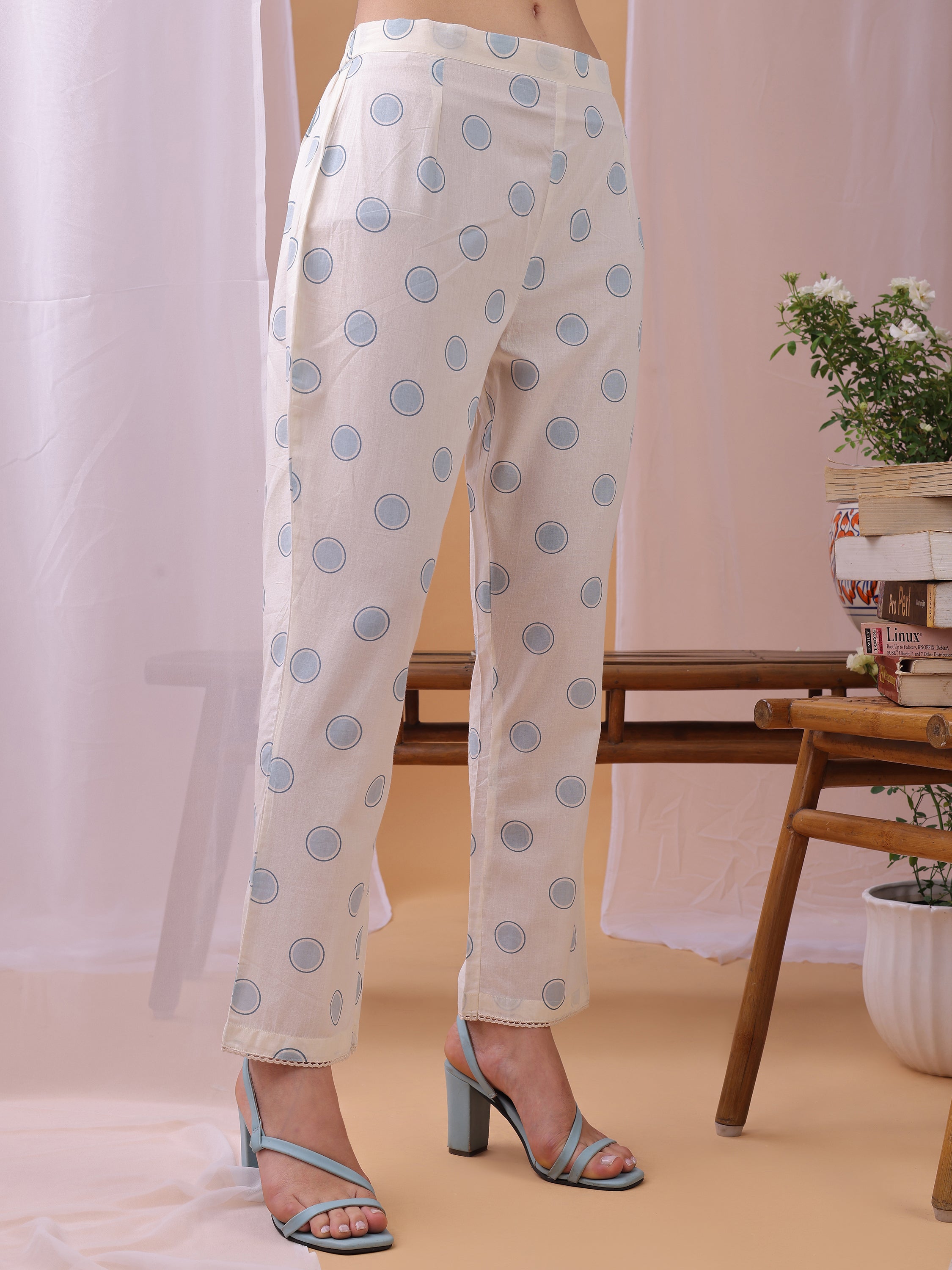 Blue Pure Cambric Cotton Printed Floral A-line Kurta with Pant