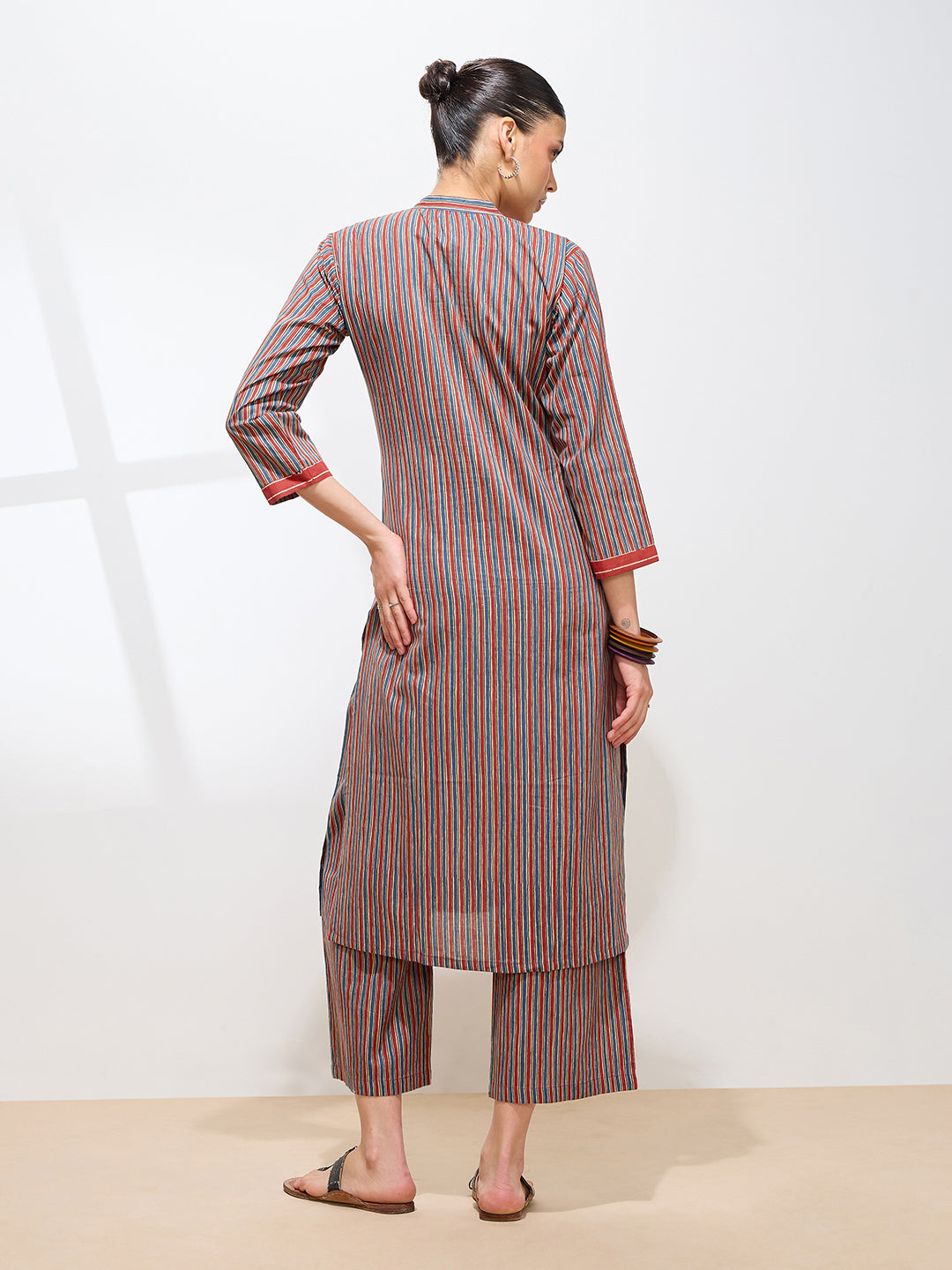 Light Blue Pure Cambric Cotton Printed Striped Straight Kurta Kurta with Pant