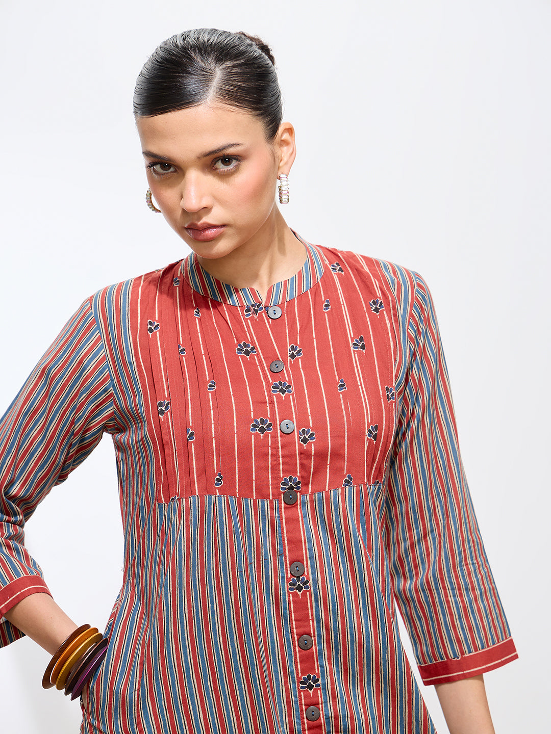 Light Blue Pure Cambric Cotton Printed Striped Straight Kurta Kurta with Pant