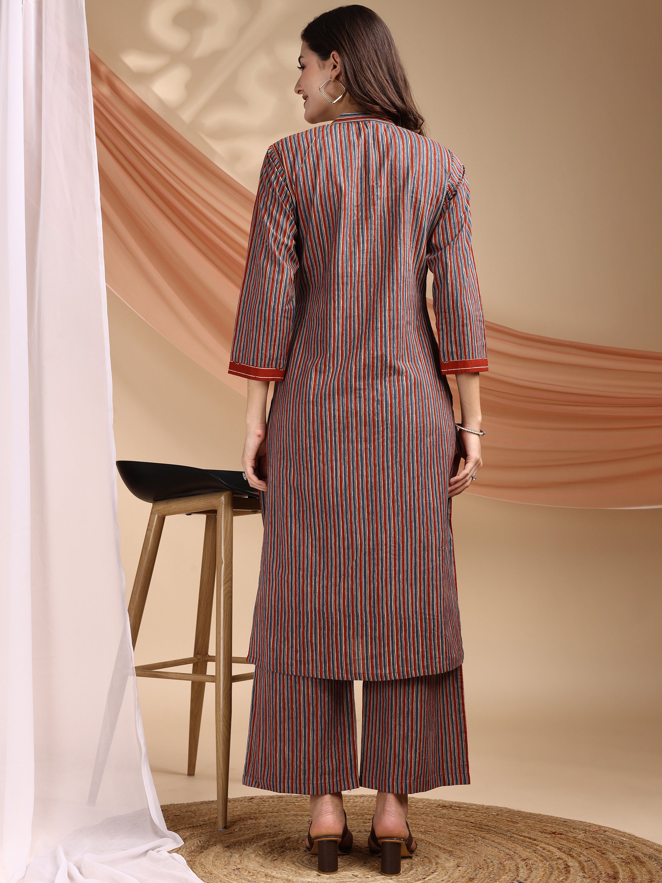 Light Blue Pure Cambric Cotton Printed Striped Straight Kurta Kurta with Pant