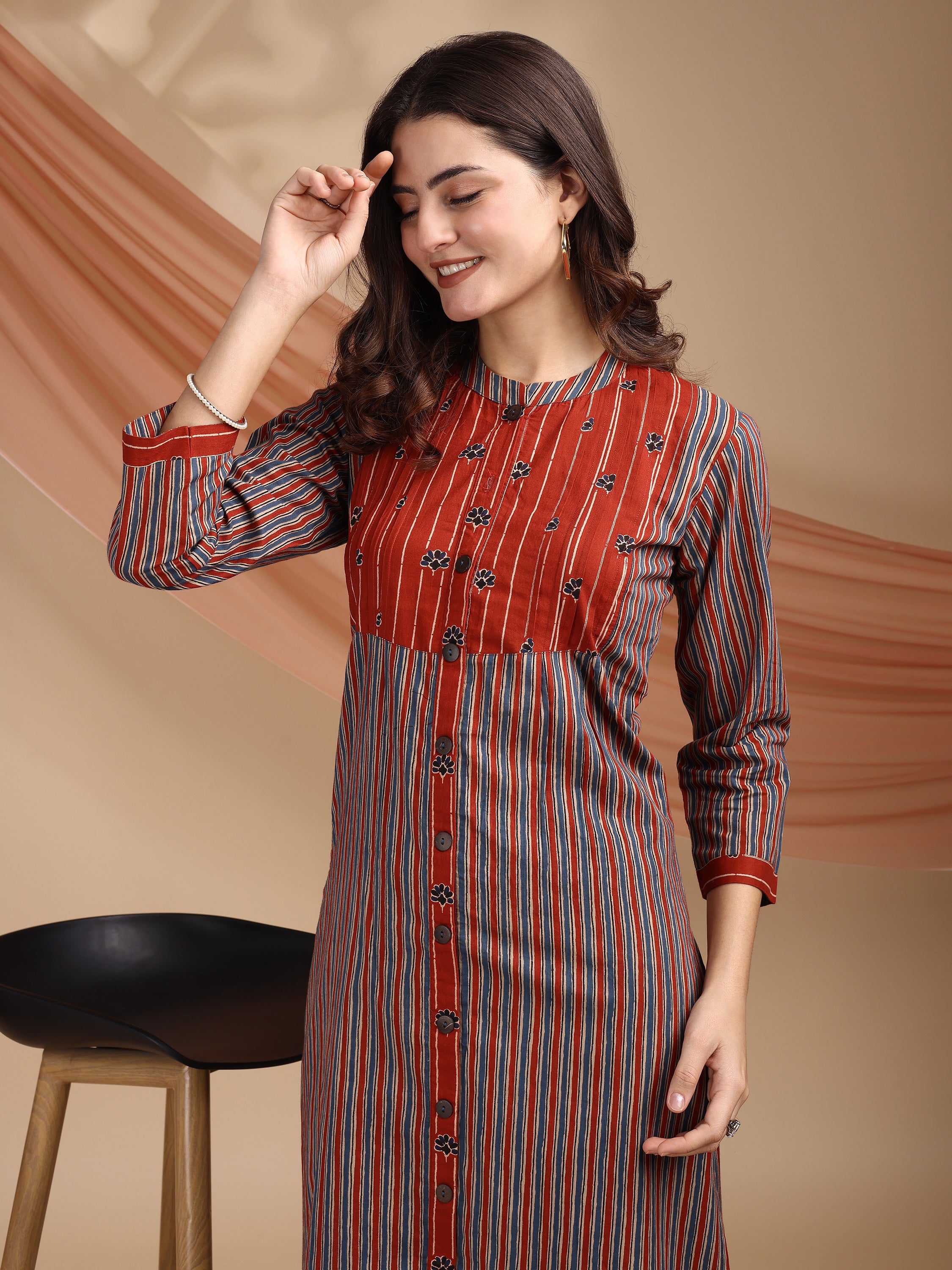 Light Blue Pure Cambric Cotton Printed Striped Straight Kurta Kurta with Pant