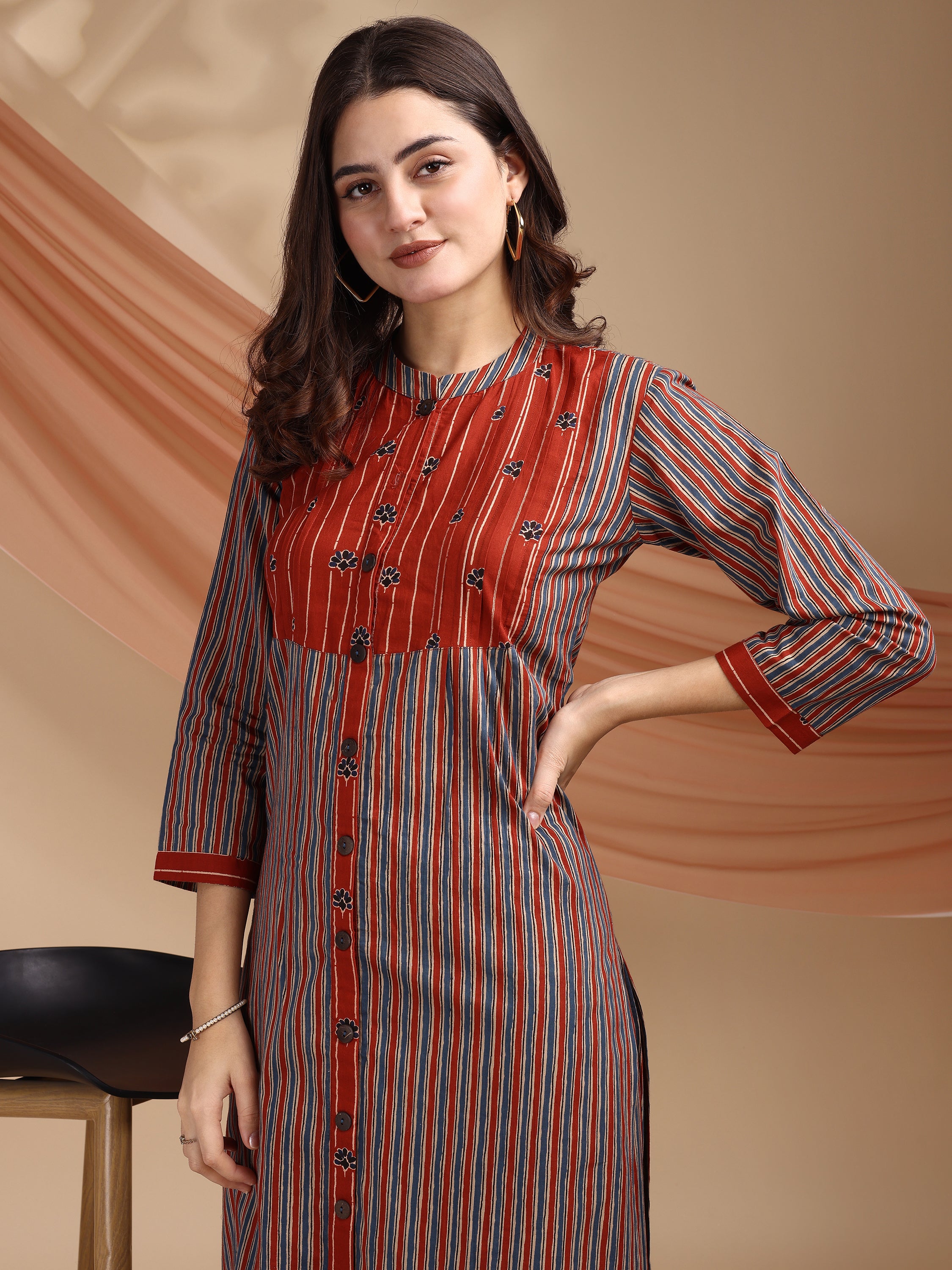 Light Blue Pure Cambric Cotton Printed Striped Straight Kurta Kurta with Pant