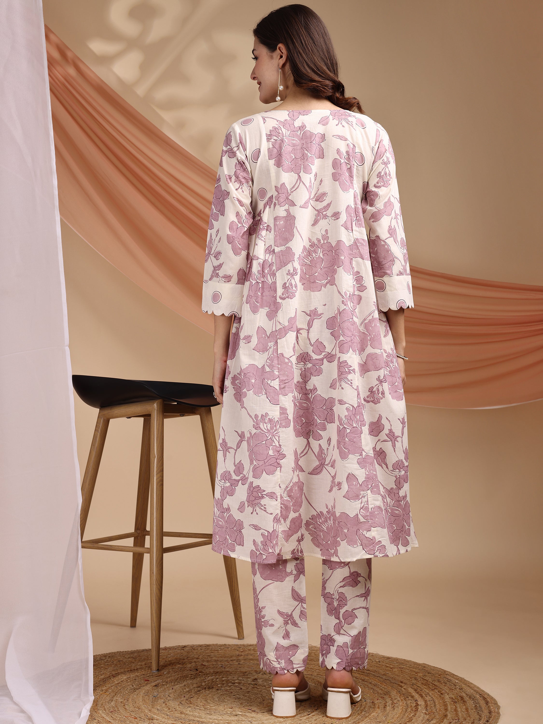 Purple Pure Cambric Cotton Printed Floral Straight Kurta Kurta with Pant