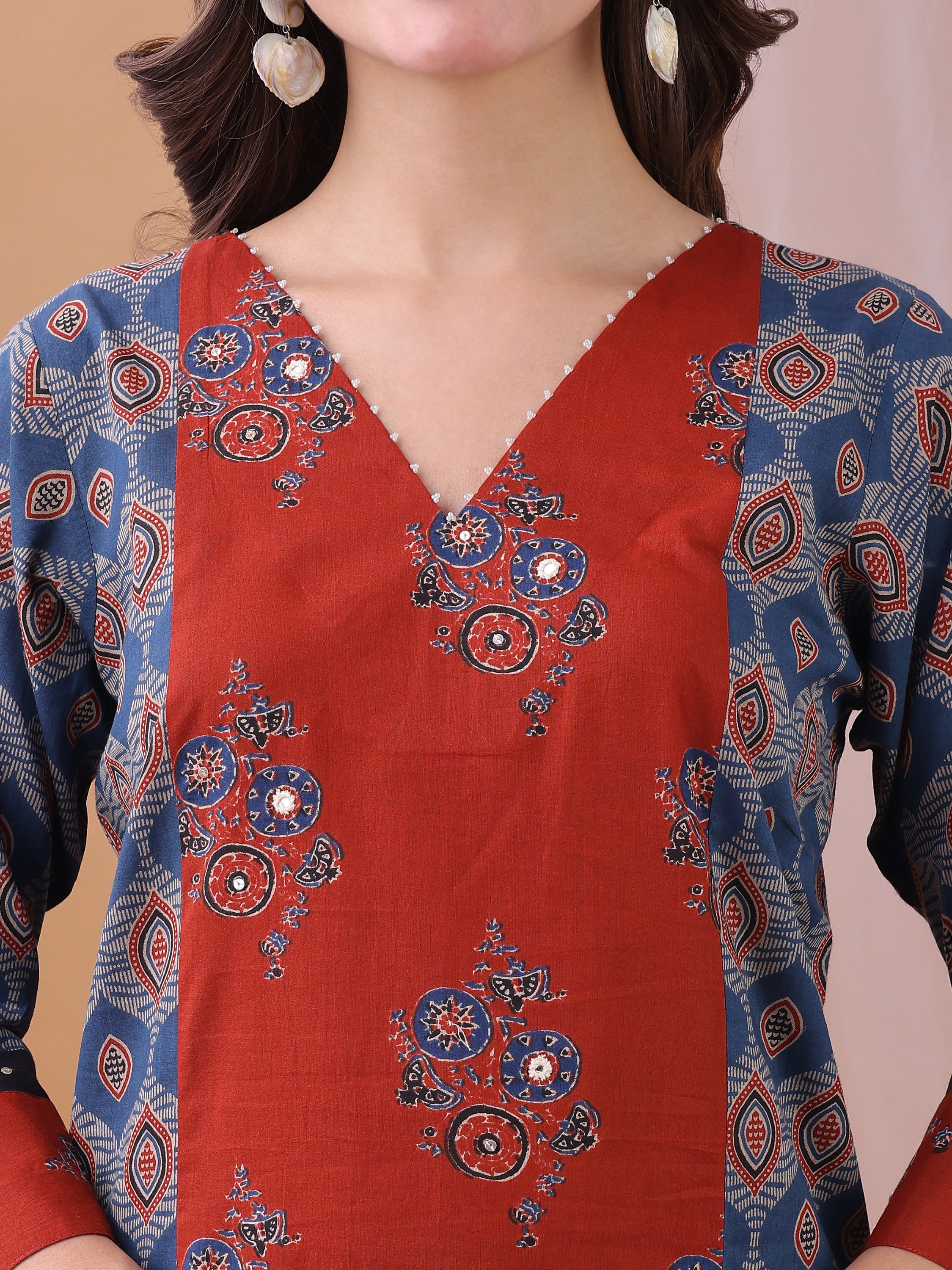 Blue Pure Cambric Cotton Printed Ajrakh Print Straight Kurta Kurta with Pant