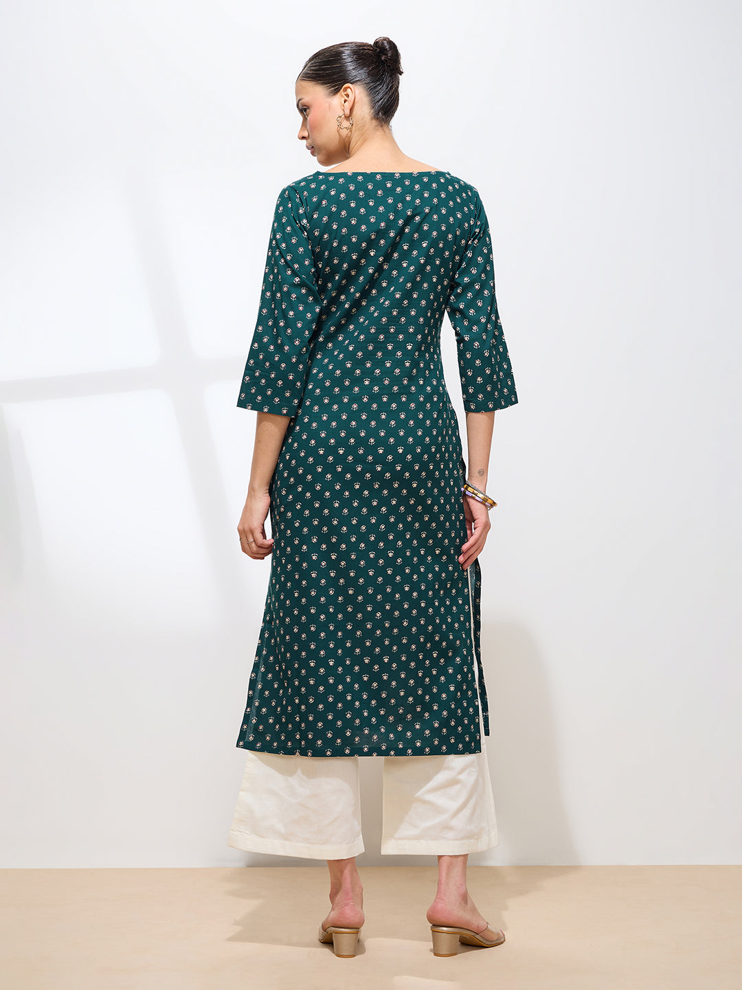 Graceful Teal Printed Floral Cotton Kurta