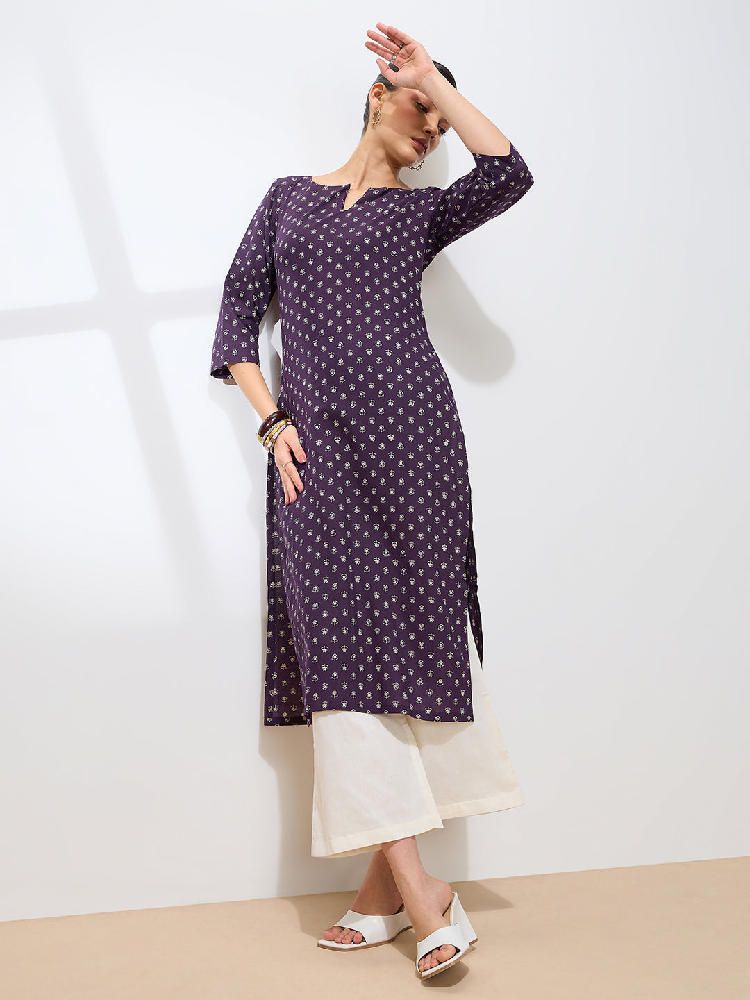 Graceful Violet Printed Floral Cotton Kurta