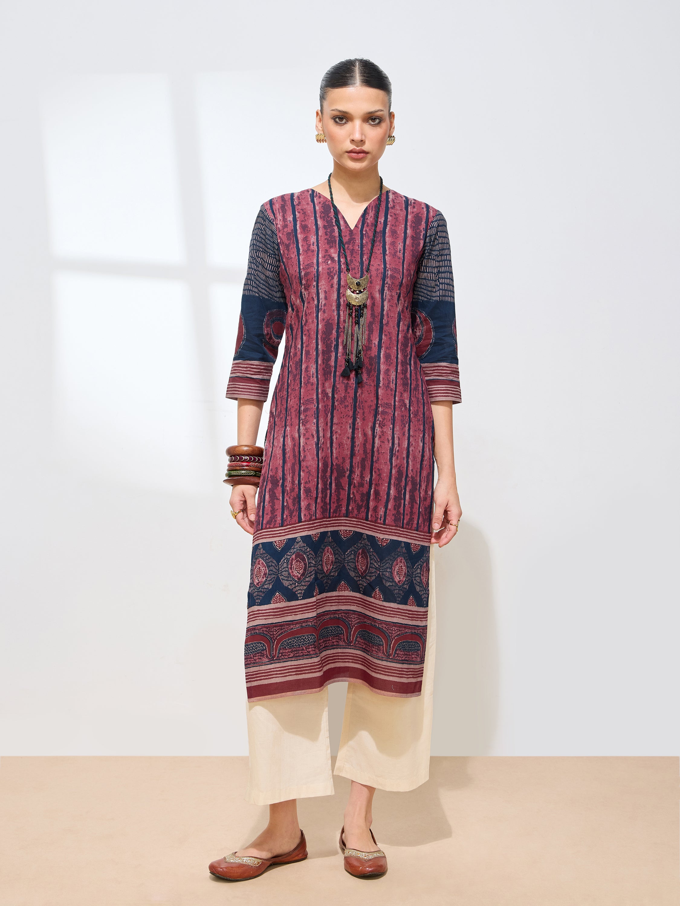 Graceful Maroon Batki & ajrakh Printed Cotton Kurta