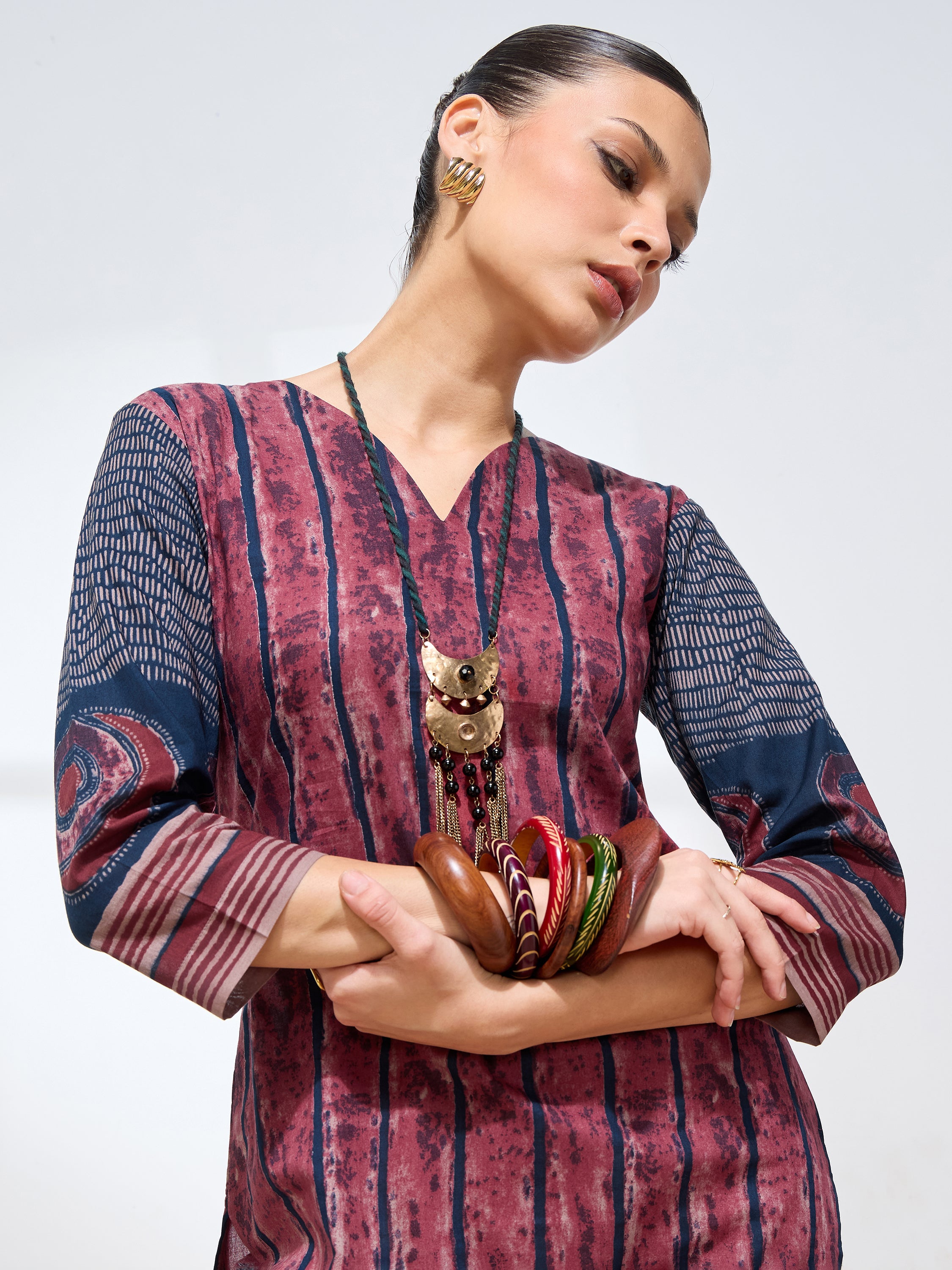 Graceful Maroon Batki & ajrakh Printed Cotton Kurta