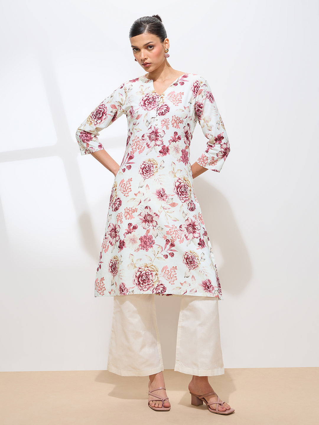 Graceful Maroon Printed Floral Cotton Kurta