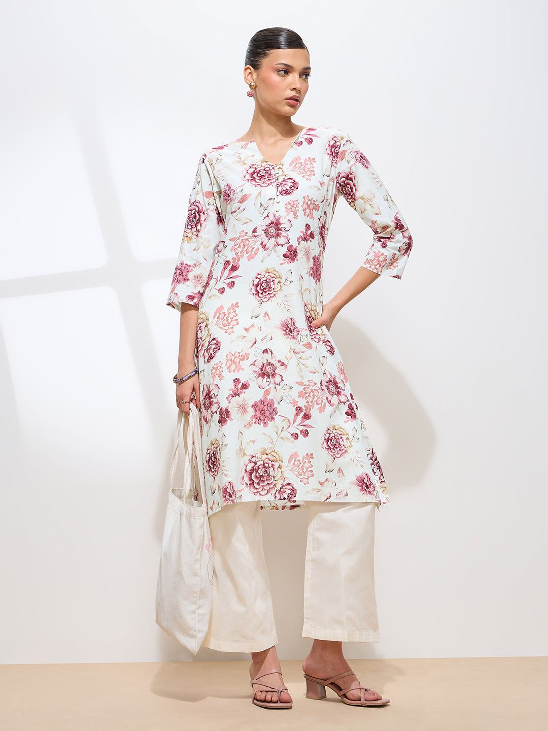 Graceful Maroon Printed Floral Cotton Kurta