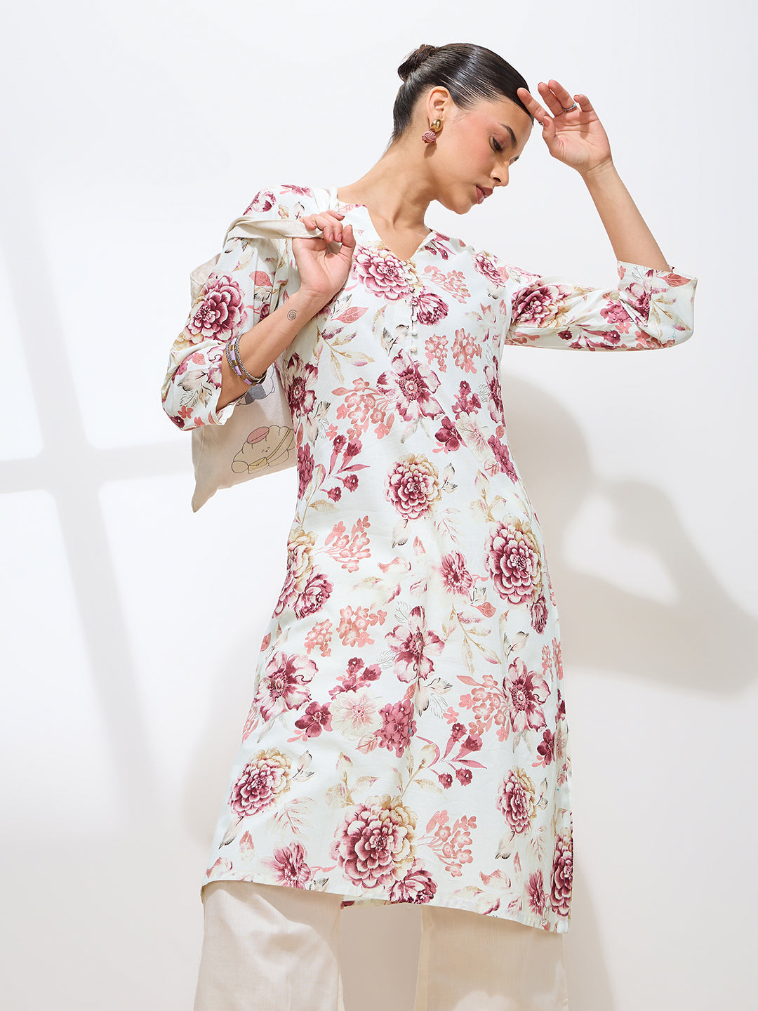 Graceful Maroon Printed Floral Cotton Kurta