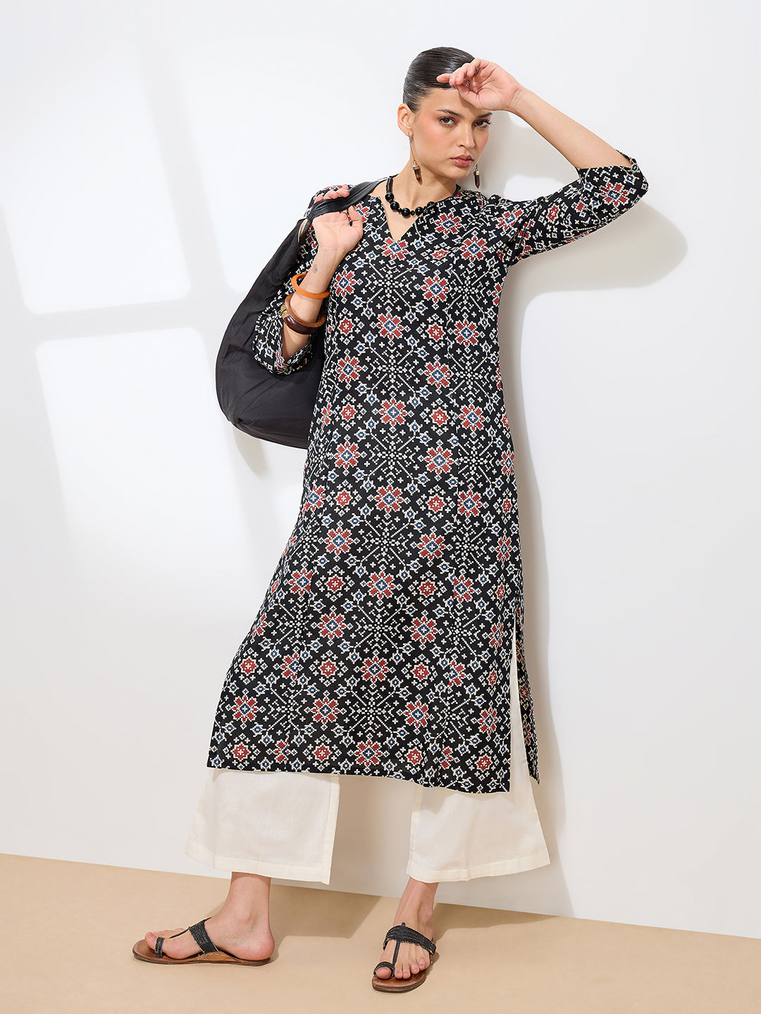 Graceful Black Printed Ikkat Cotton Kurta
