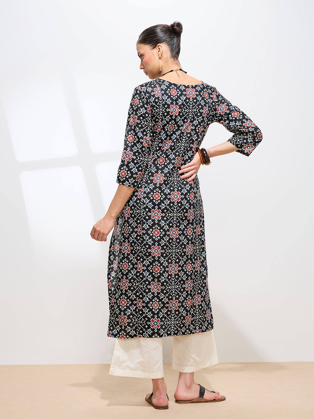 Graceful Black Printed Ikkat Cotton Kurta