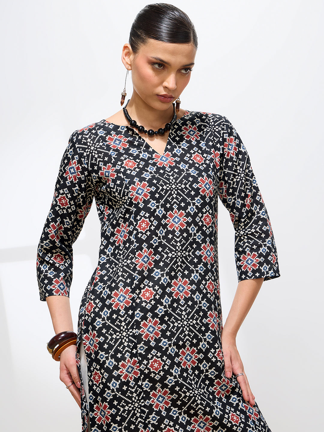 Graceful Black Printed Ikkat Cotton Kurta