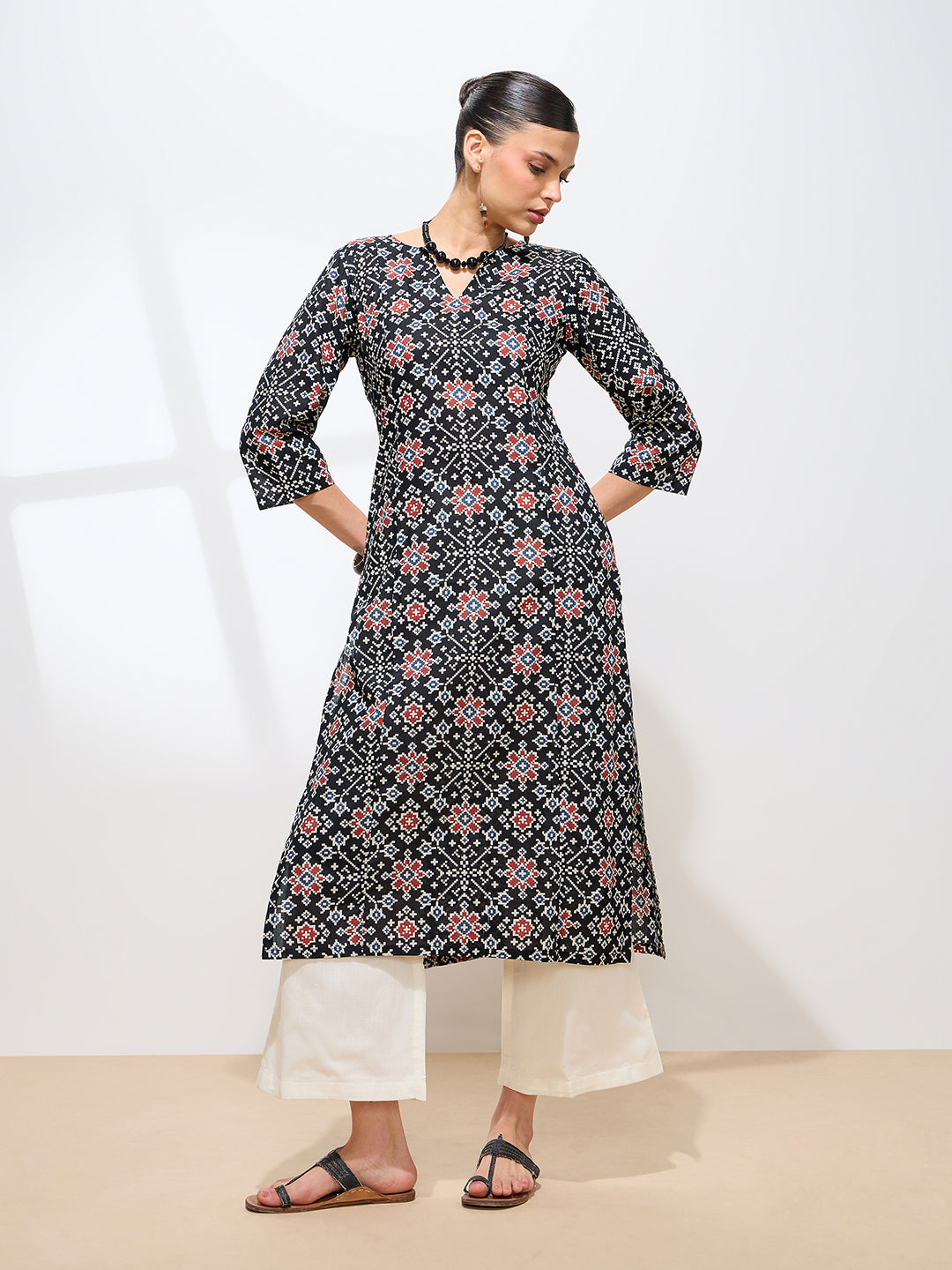 Graceful Black Printed Ikkat Cotton Kurta