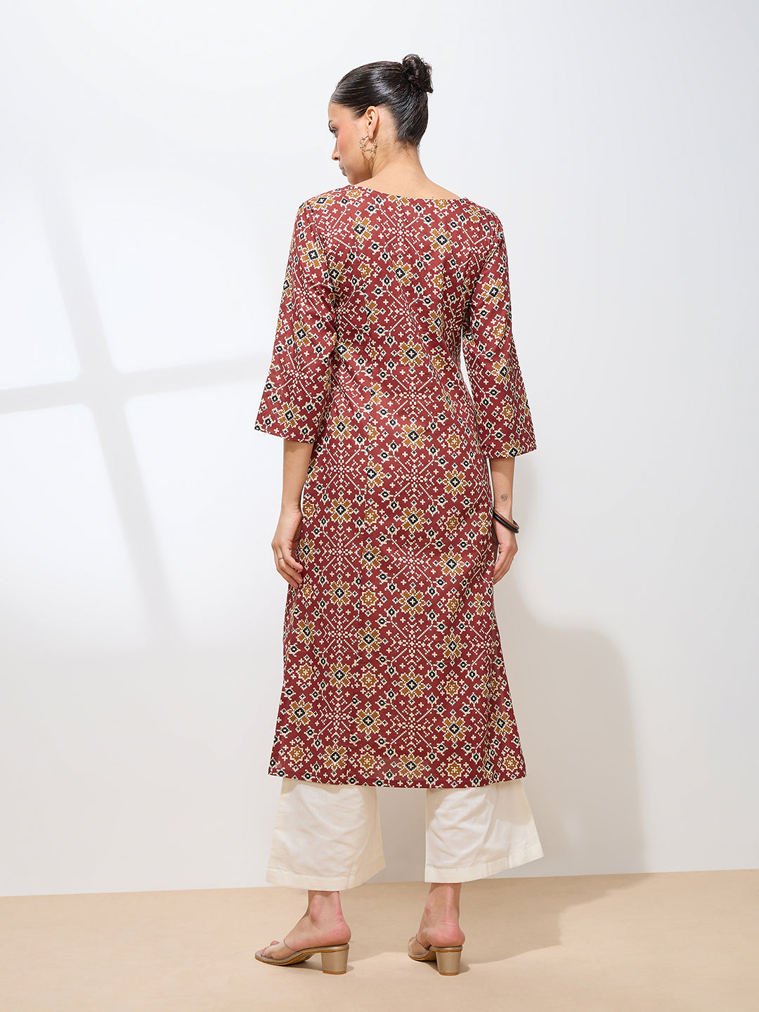Graceful Maroon Printed Ikkat Cotton Kurta