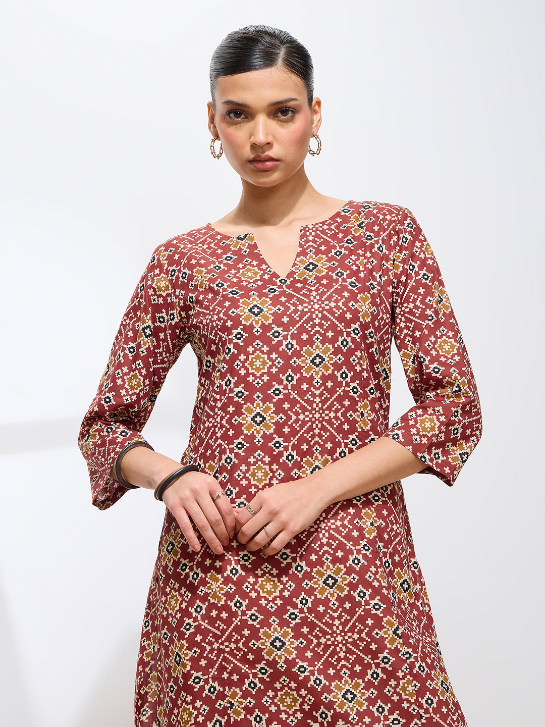 Graceful Maroon Printed Ikkat Cotton Kurta