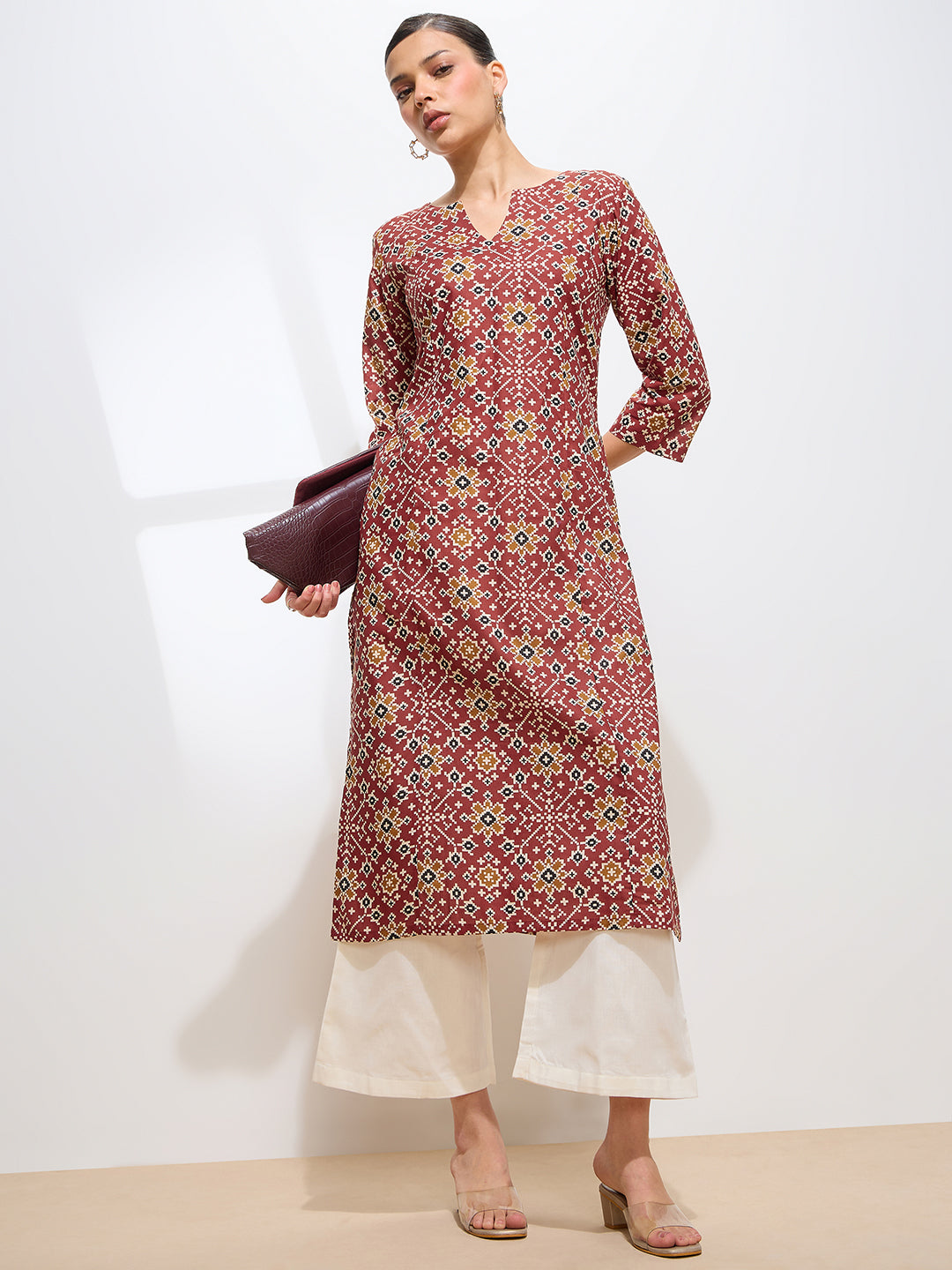 Graceful Maroon Printed Ikkat Cotton Kurta