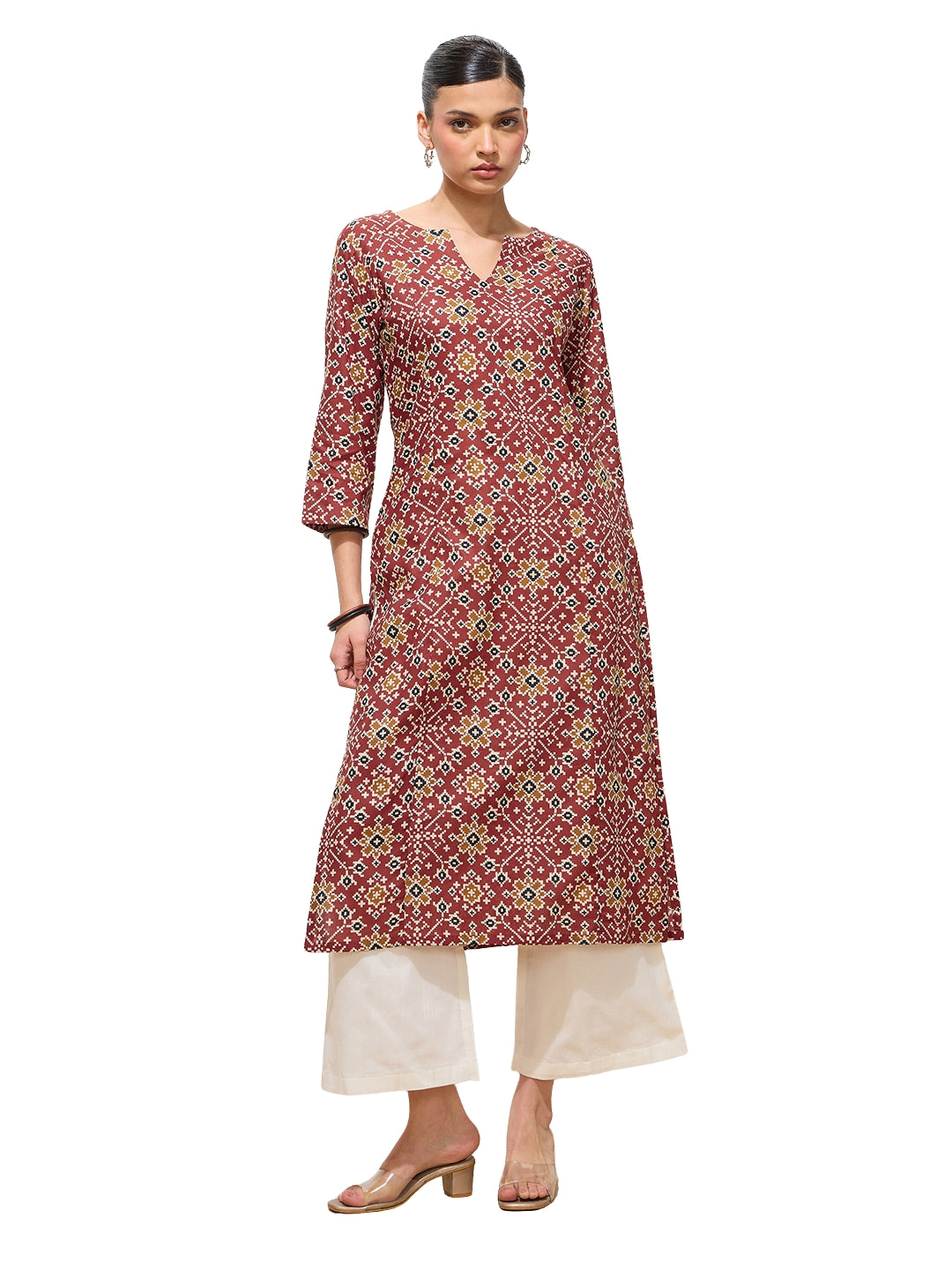Graceful Maroon Printed Ikkat Cotton Kurta