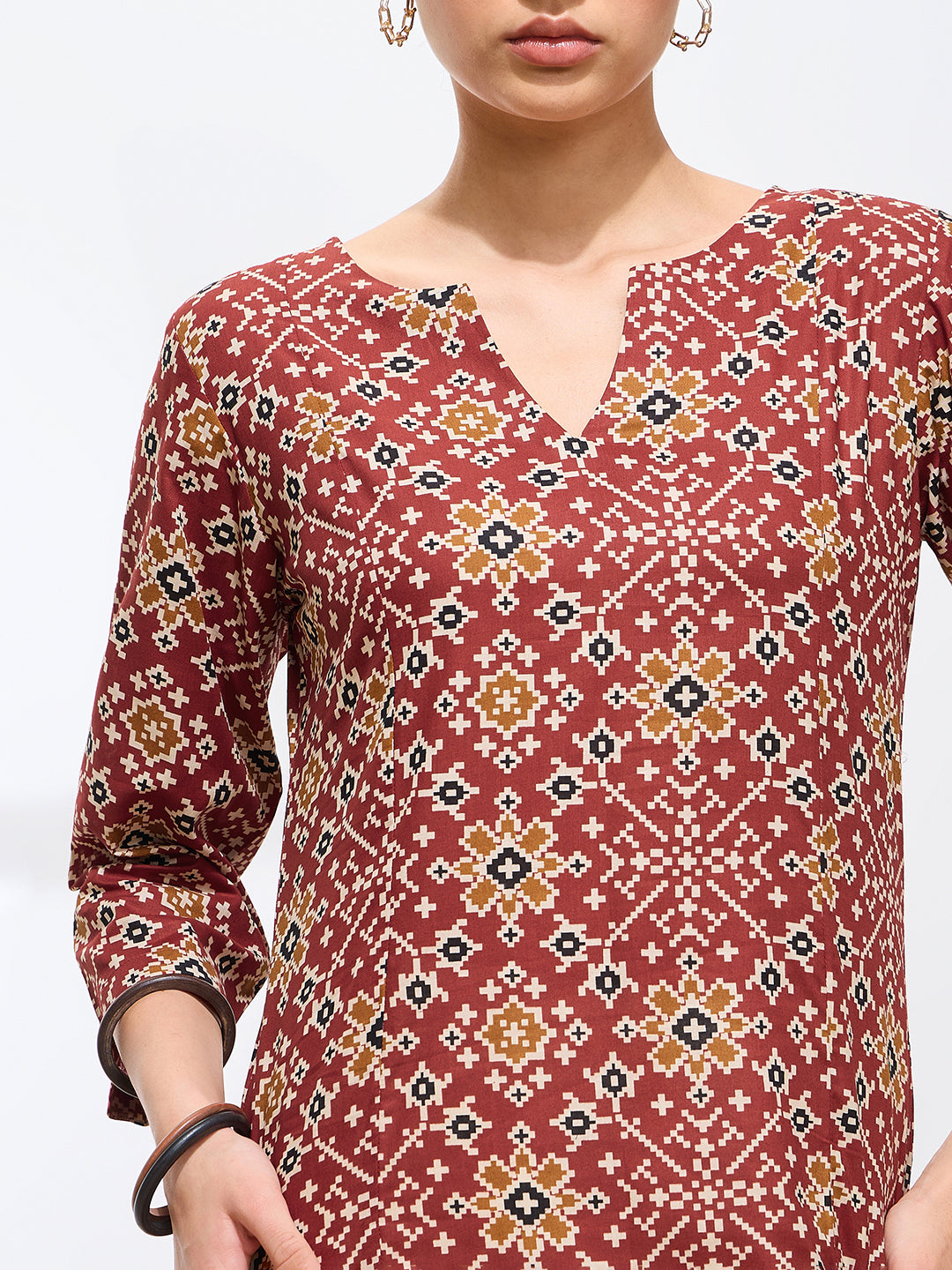 Graceful Maroon Printed Ikkat Cotton Kurta