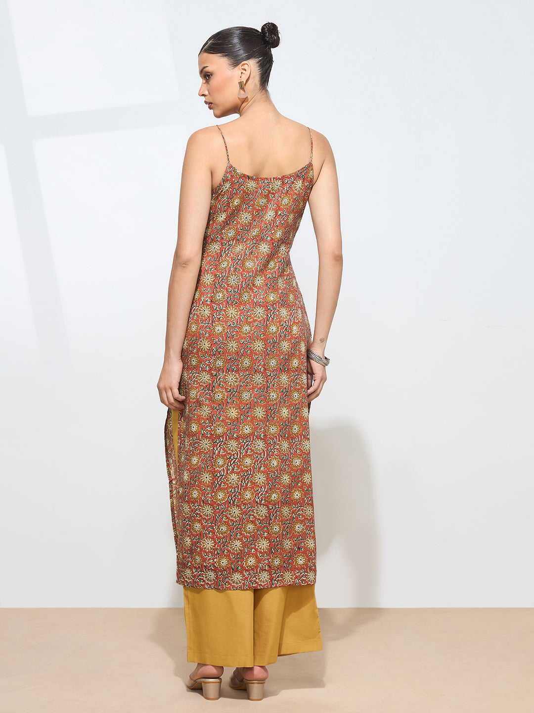 Women’s Red Printed Pure Cotton Straight Kurta with Strap|| Sleevless Kurta with Side Slite