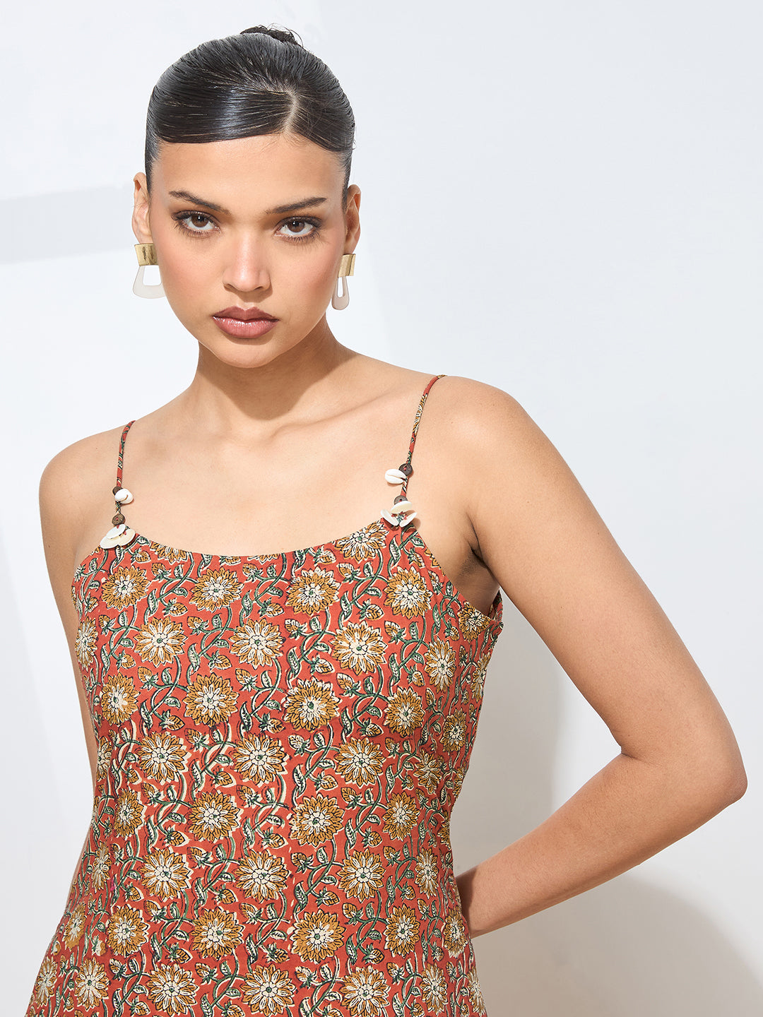 Women’s Red Printed Pure Cotton Straight Kurta with Strap|| Sleevless Kurta with Side Slite