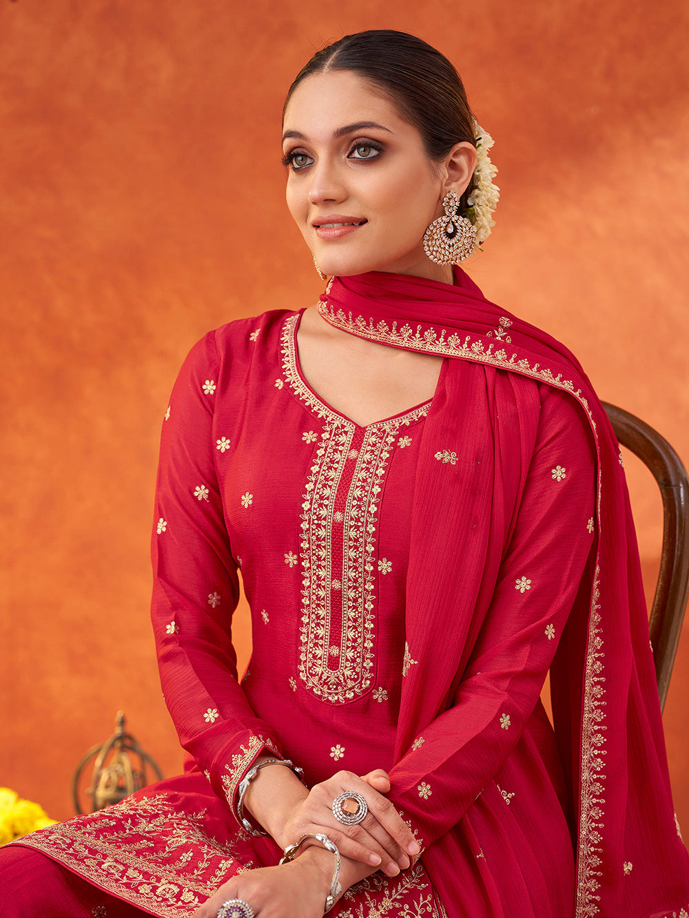 Women's Pink Poly chiffon Sequence Embroidered Sharara set with dupatta