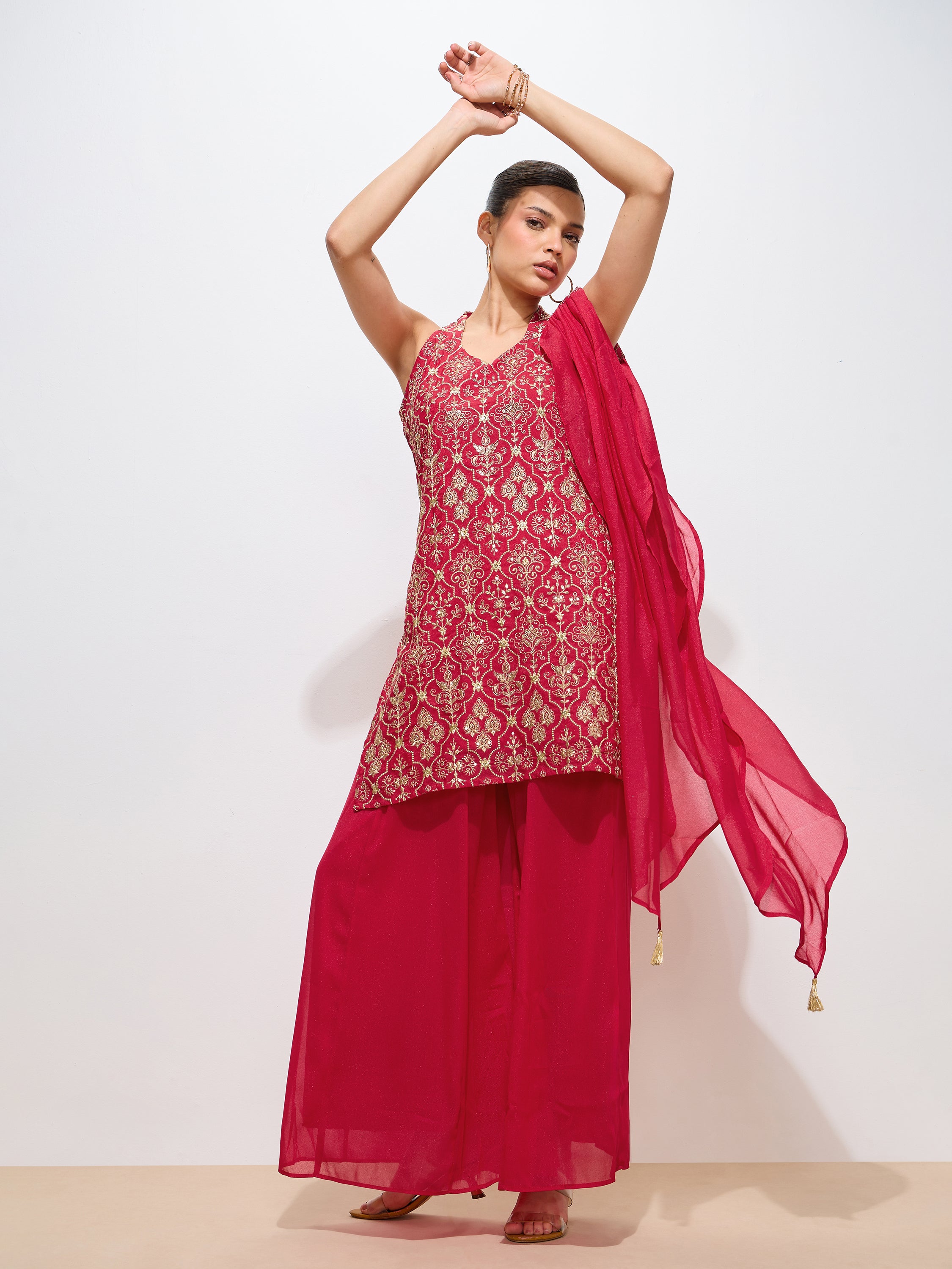 Women's Rani Georgette Embroidered Sharara set with dupatta