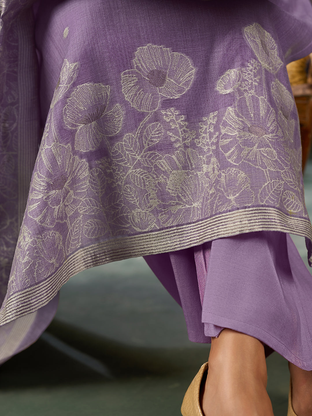 Women's Lavender Silk Blend Jacquard Kurta set with dupatta
